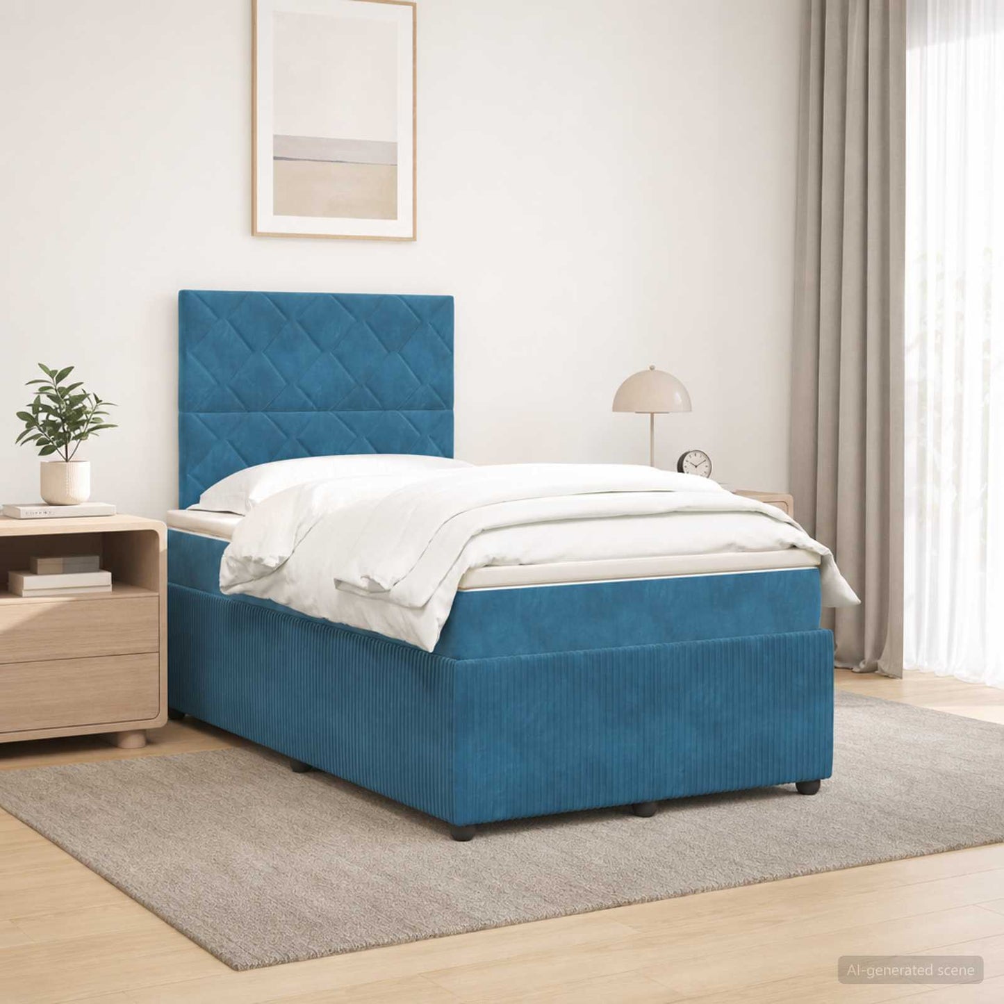 Boxspring ágy matraccal fejtámlával Kék 120 x 200 cm Bársony