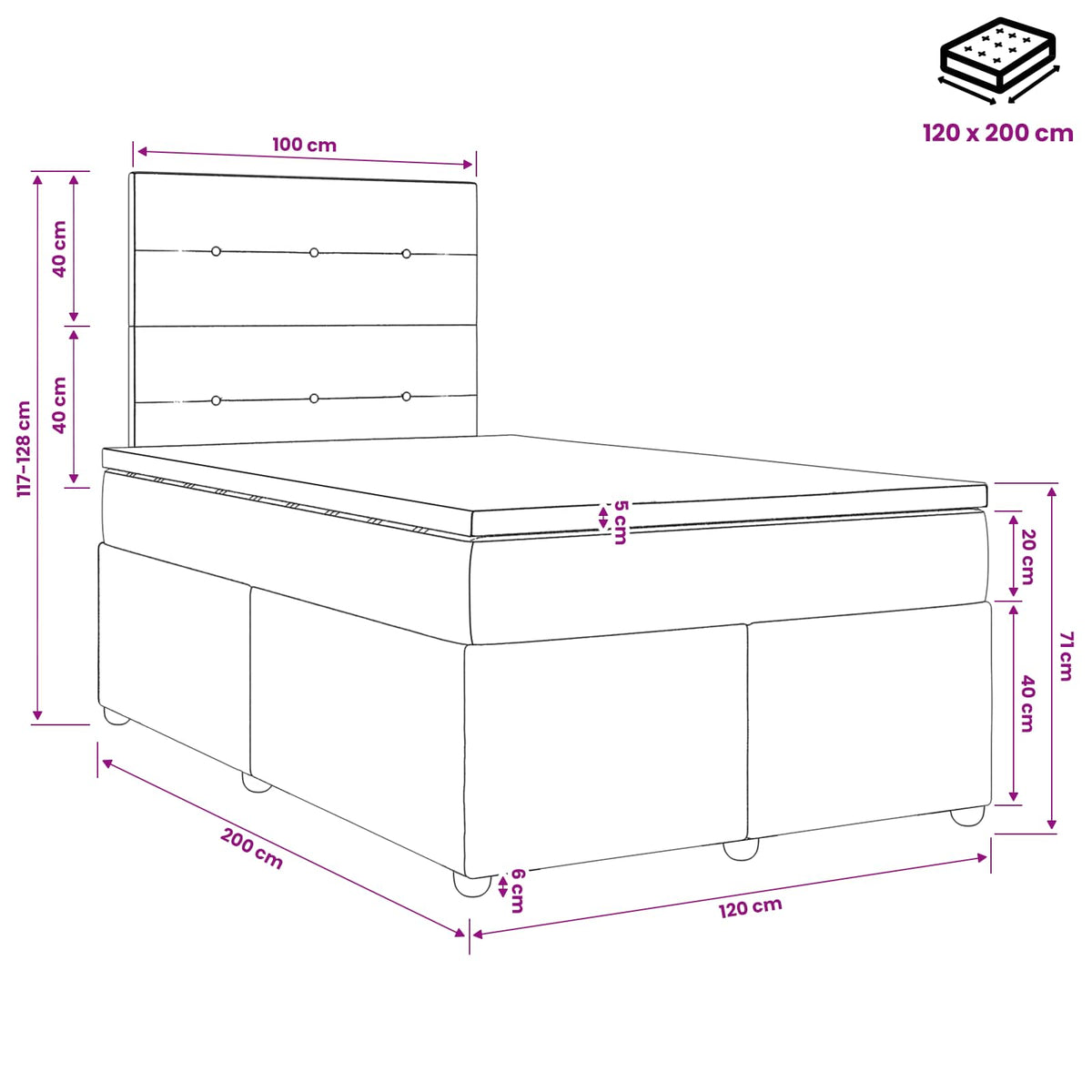Boxspring ágy matraccal Sötétszürke 120 x 200 cm Bársony