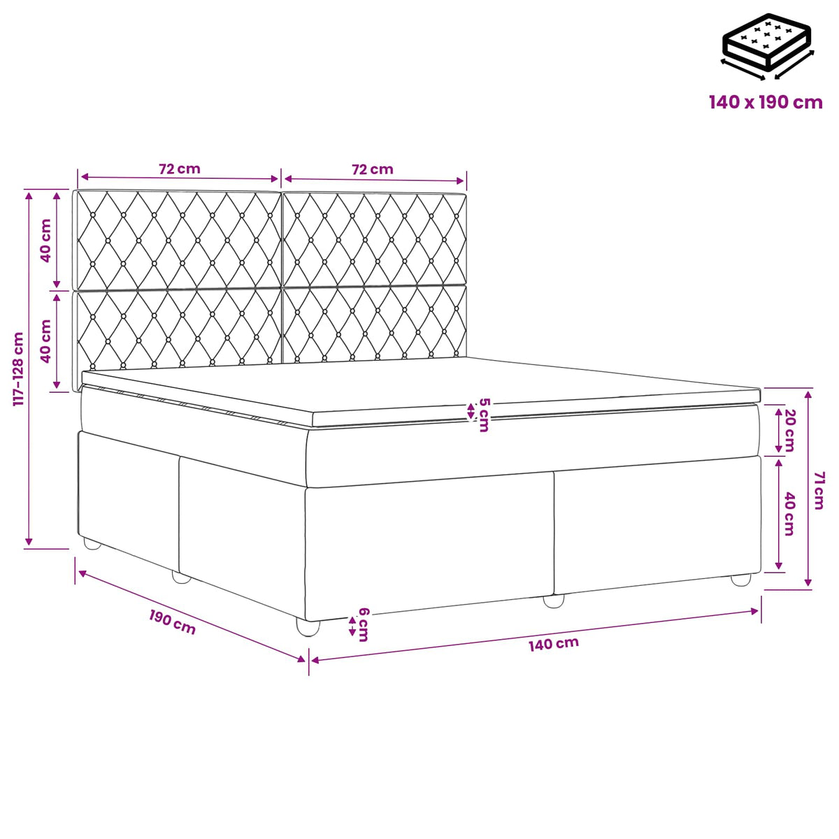 Boxspring ágy matraccal fejtámlával Kék 140 x 190 cm Bársony