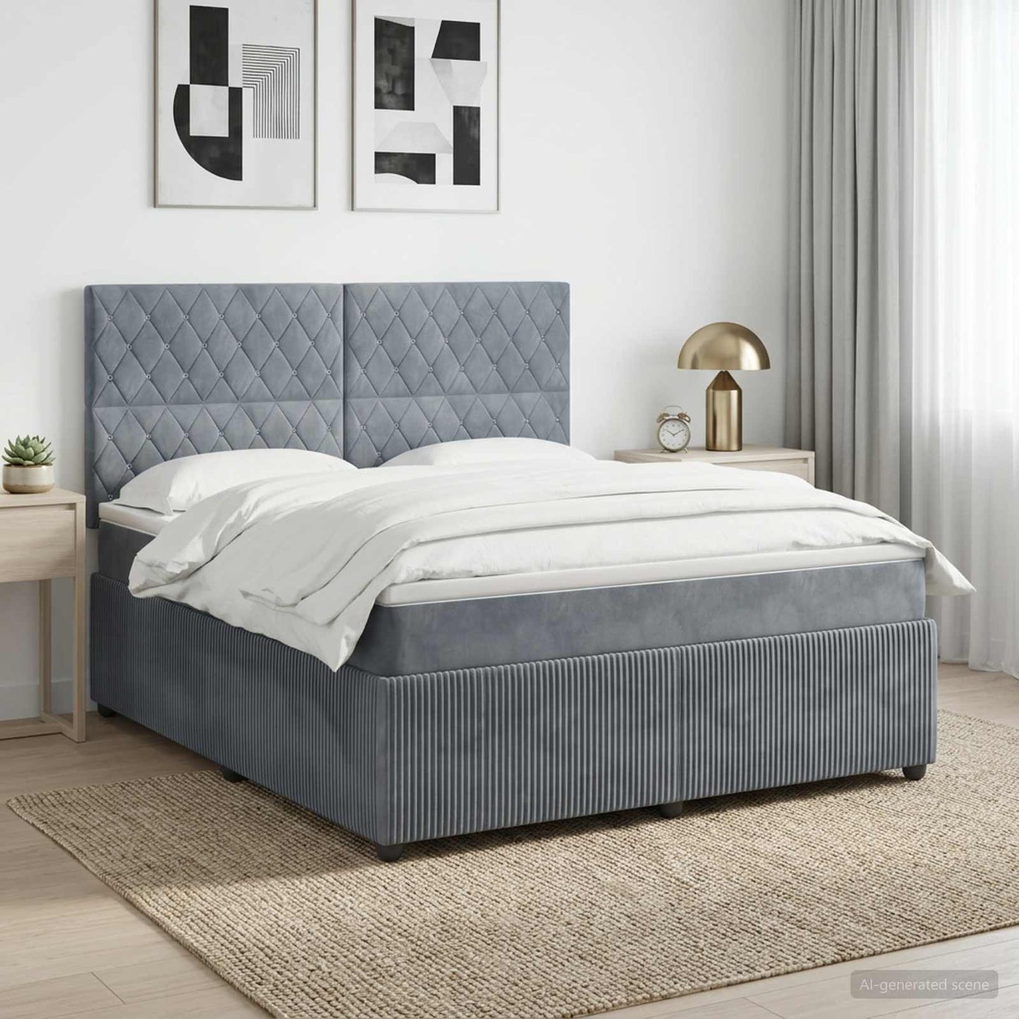 Boxspring ágy matraccal Sötétszürke 160 x 200 cm Bársony