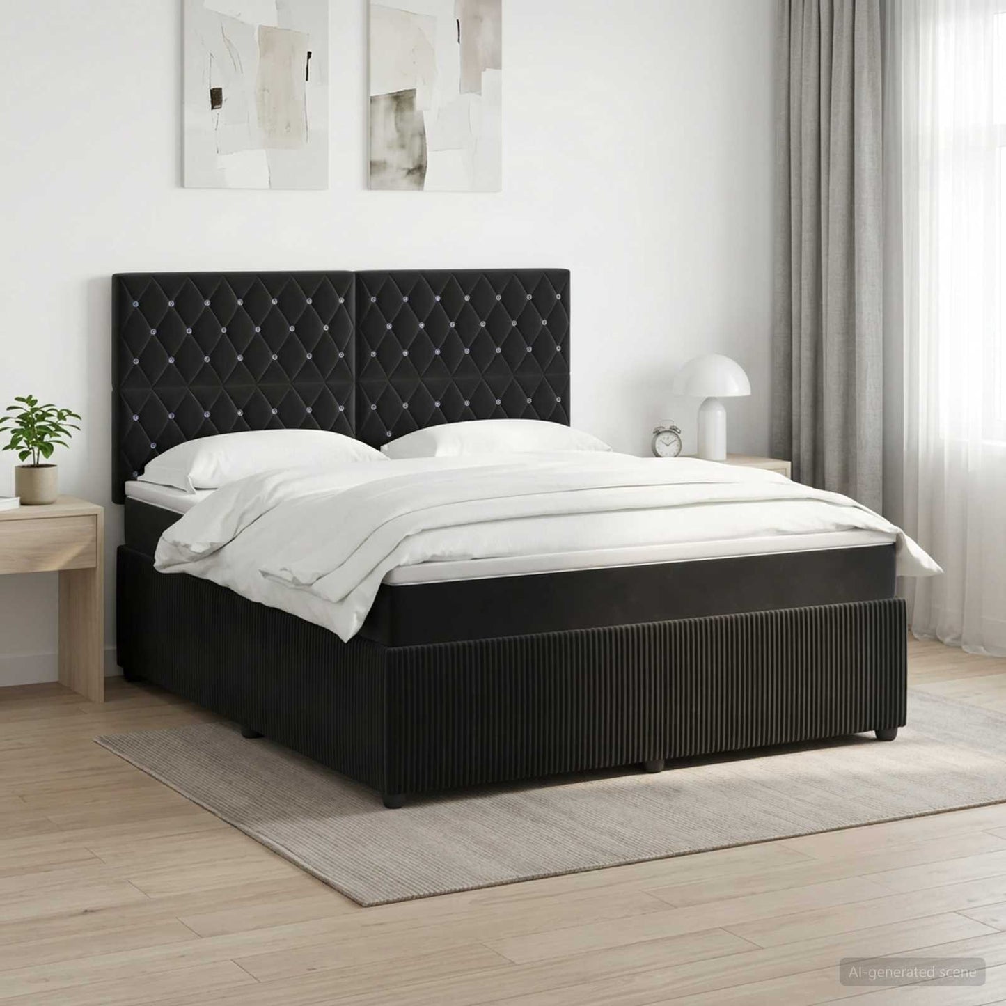 Boxspring ágy matraccal fejtámlával Fekete 180 x 200 cm Bársony