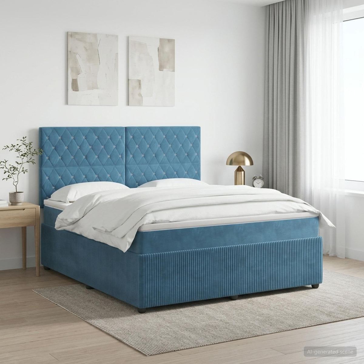 Boxspring ágy matraccal fejtámlával Kék 140 x 200 cm Bársony