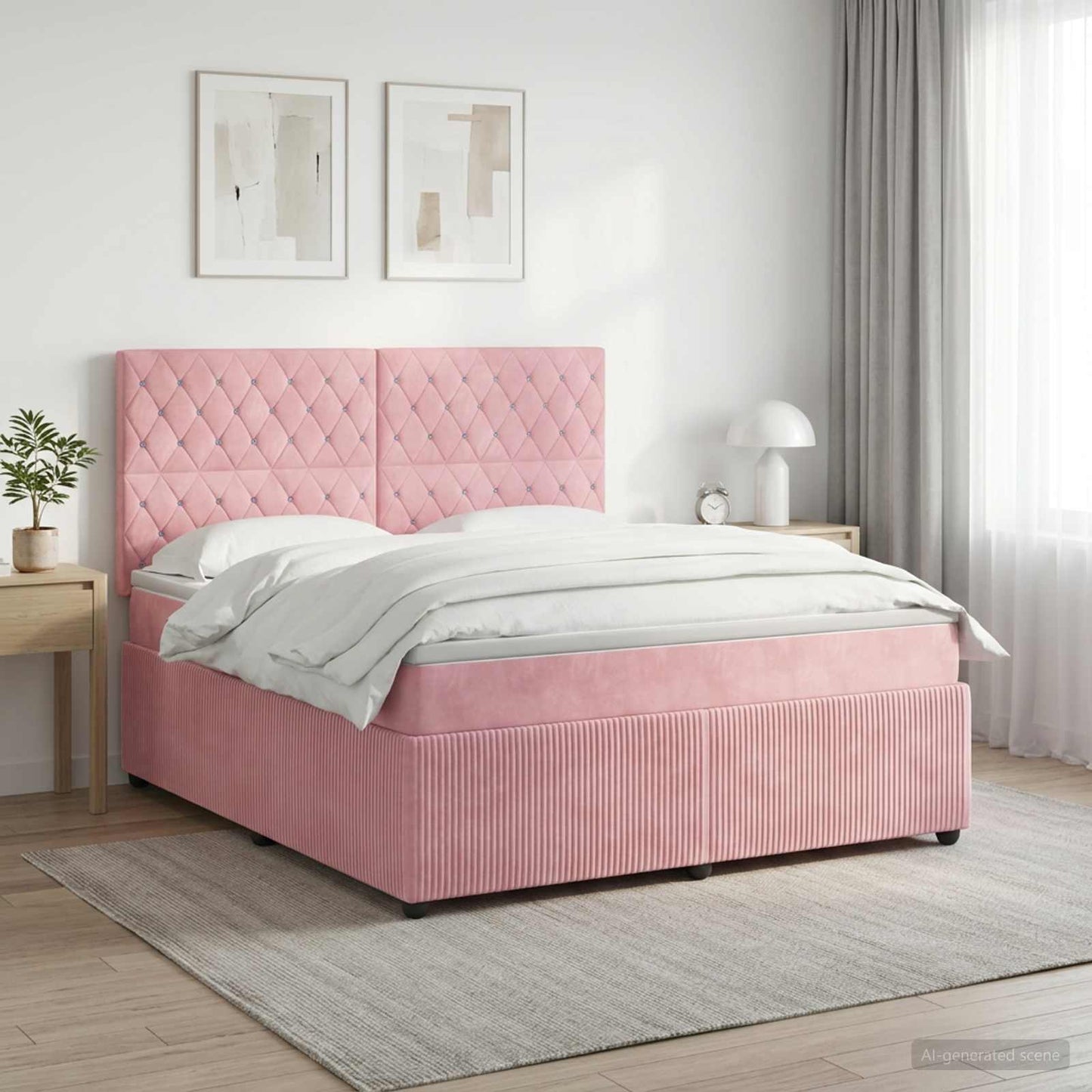Boxspring ágy matraccal Rózsaszín 160 x 200 cm Bársony