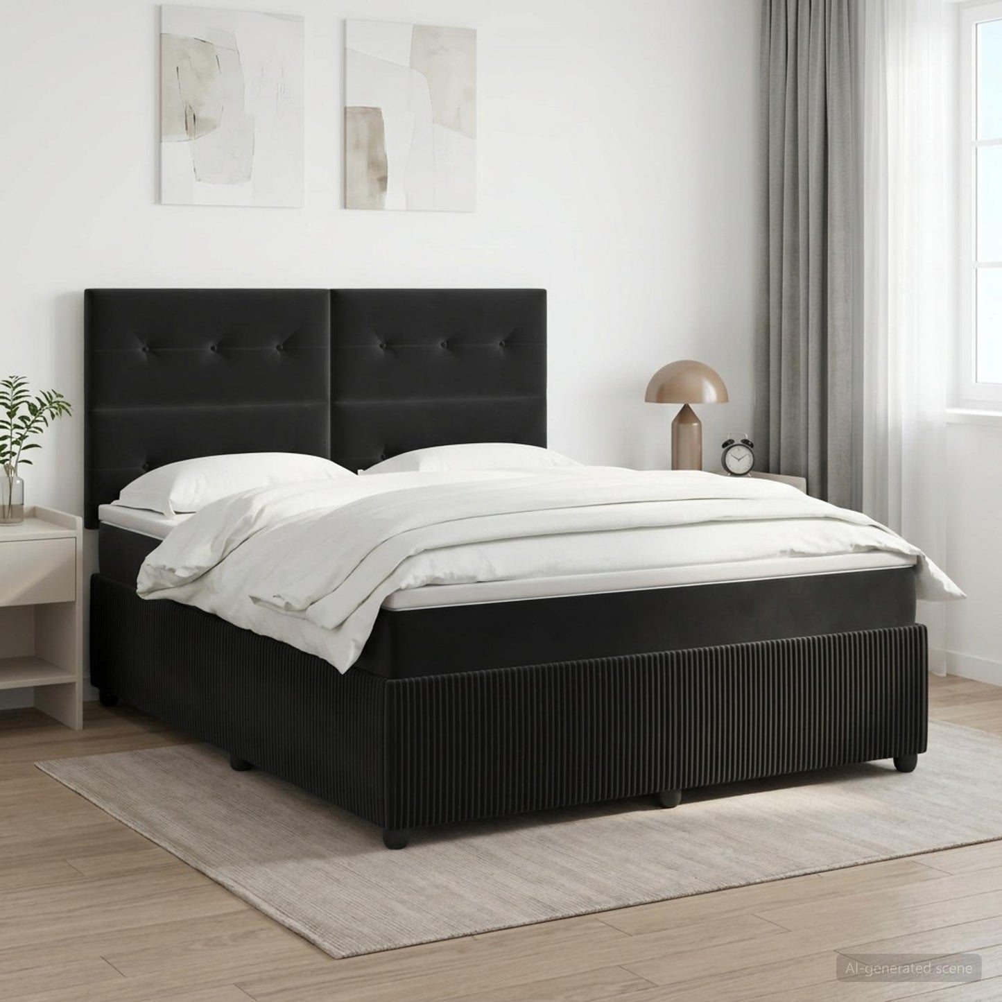 Boxspring ágy matraccal fejtámlával Fekete 160 x 200 cm Bársony