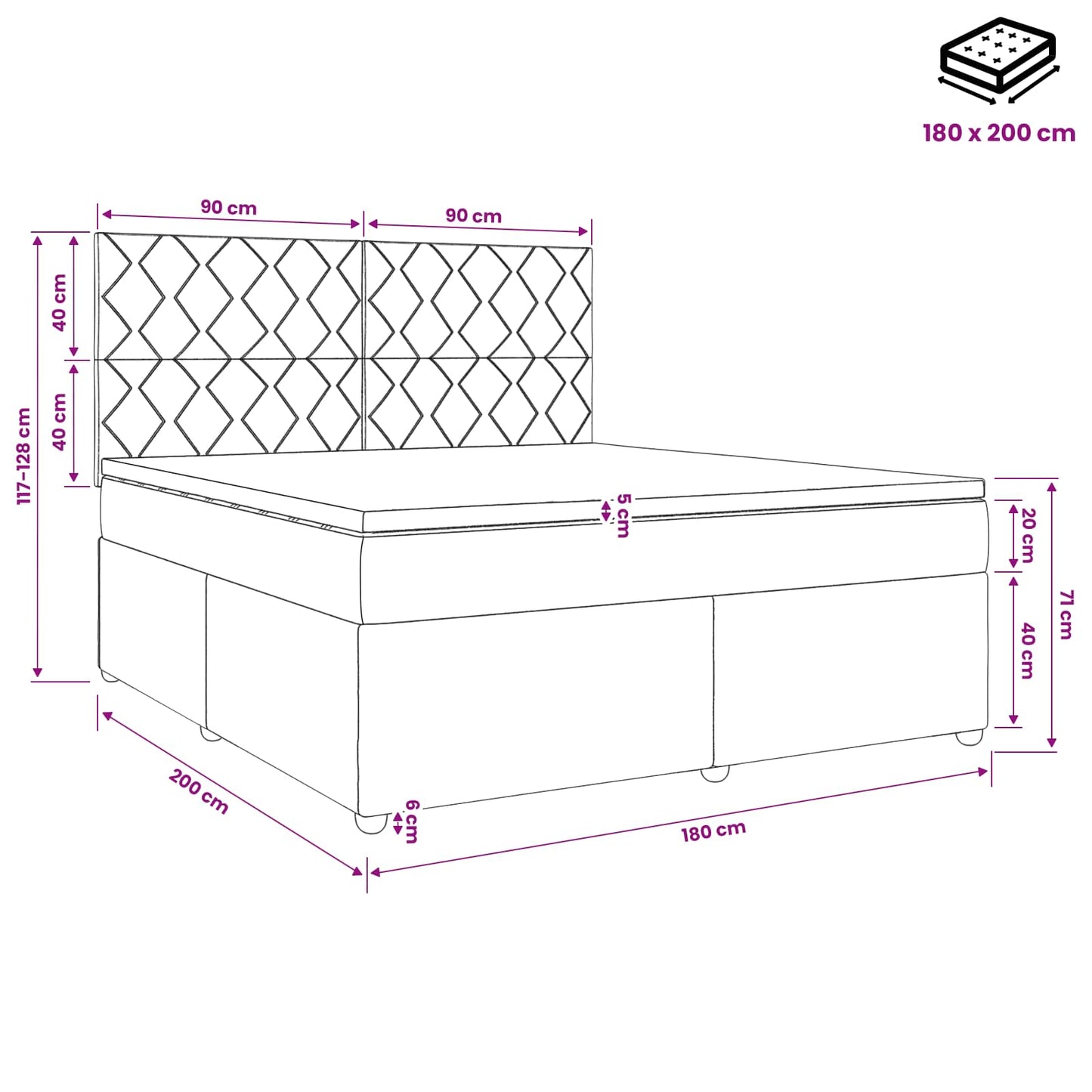 Boxspring ágy matraccal Világosszürke 180 x 200 cm Bársony