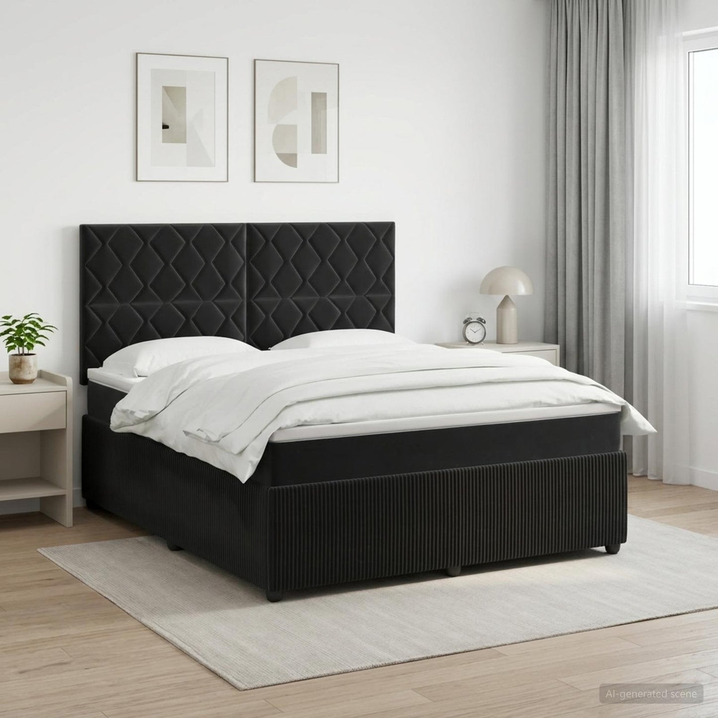 Boxspring ágy matraccal fejtámlával Fekete 180 x 200 cm Bársony