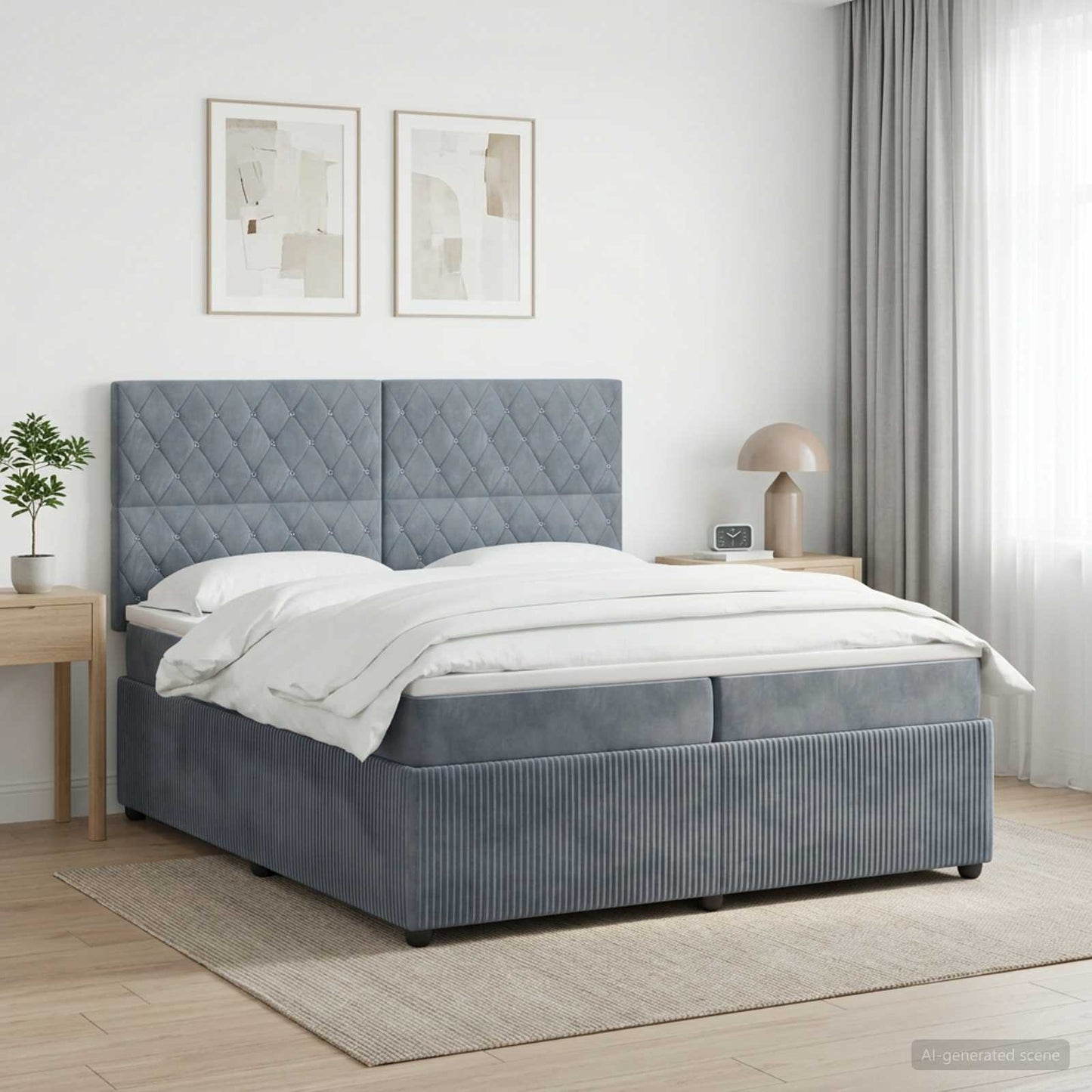 Boxspring ágy matraccal Sötétszürke 200 x 200 cm Bársony