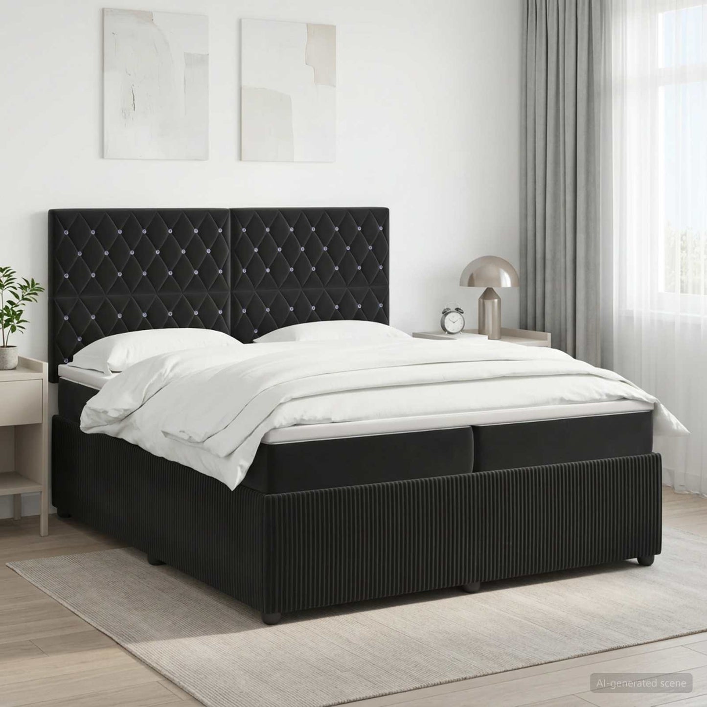Boxspring ágy matraccal fejtámlával Fekete 200 x 200 cm Bársony
