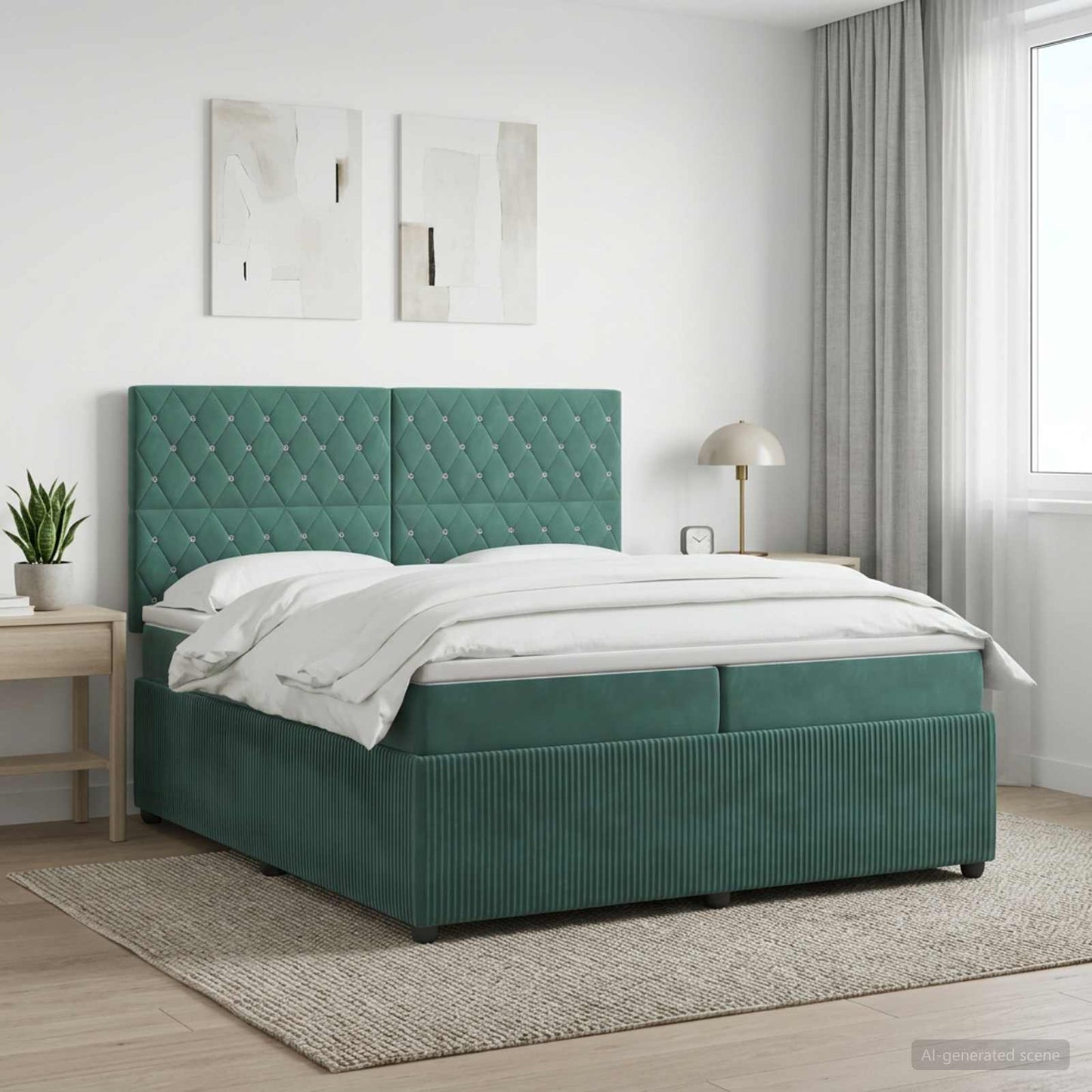 Boxspring ágy matraccal Sötétzöld 200 x 200 cm Bársony