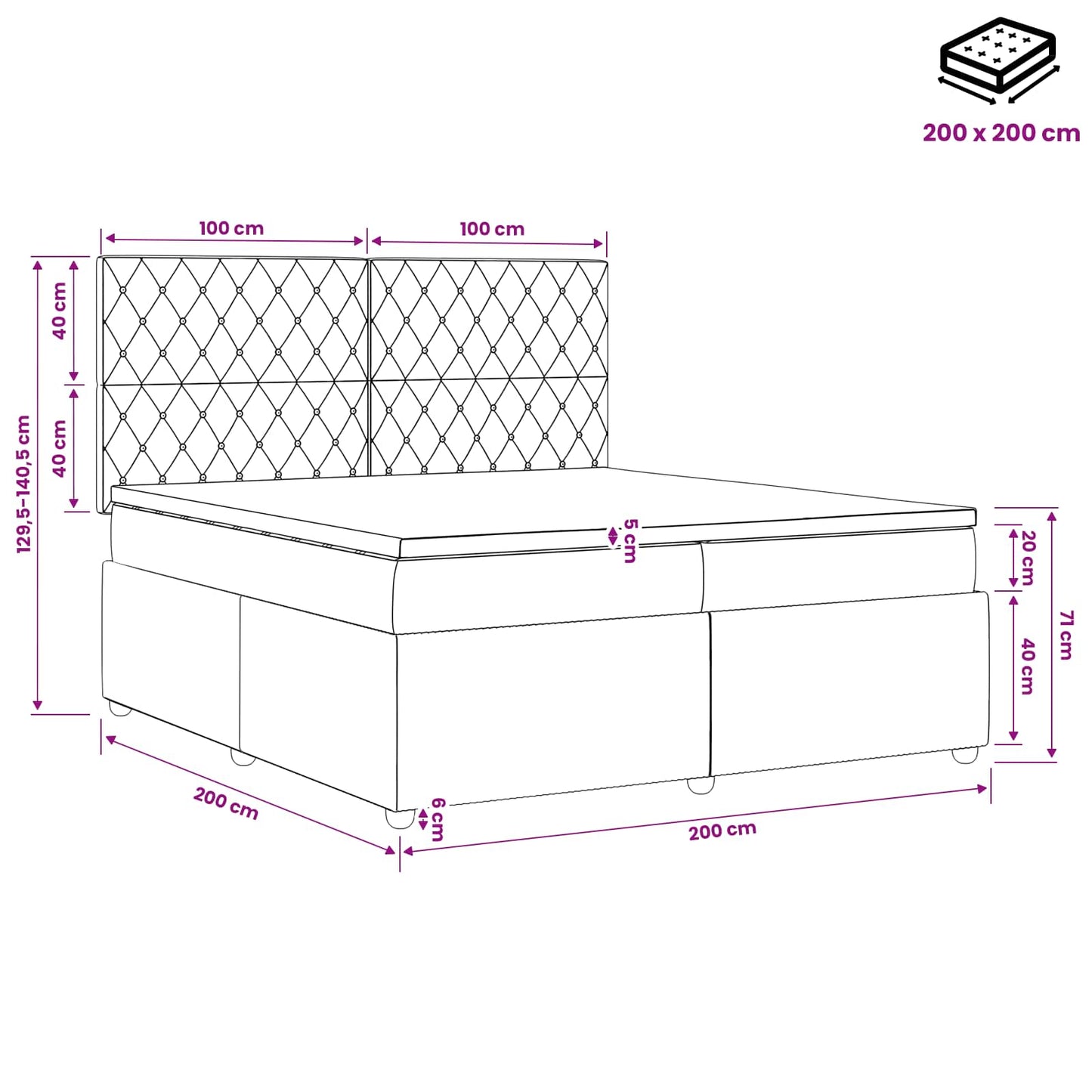 Boxspring ágy matraccal fejtámlával Kék 200 x 200 cm Bársony