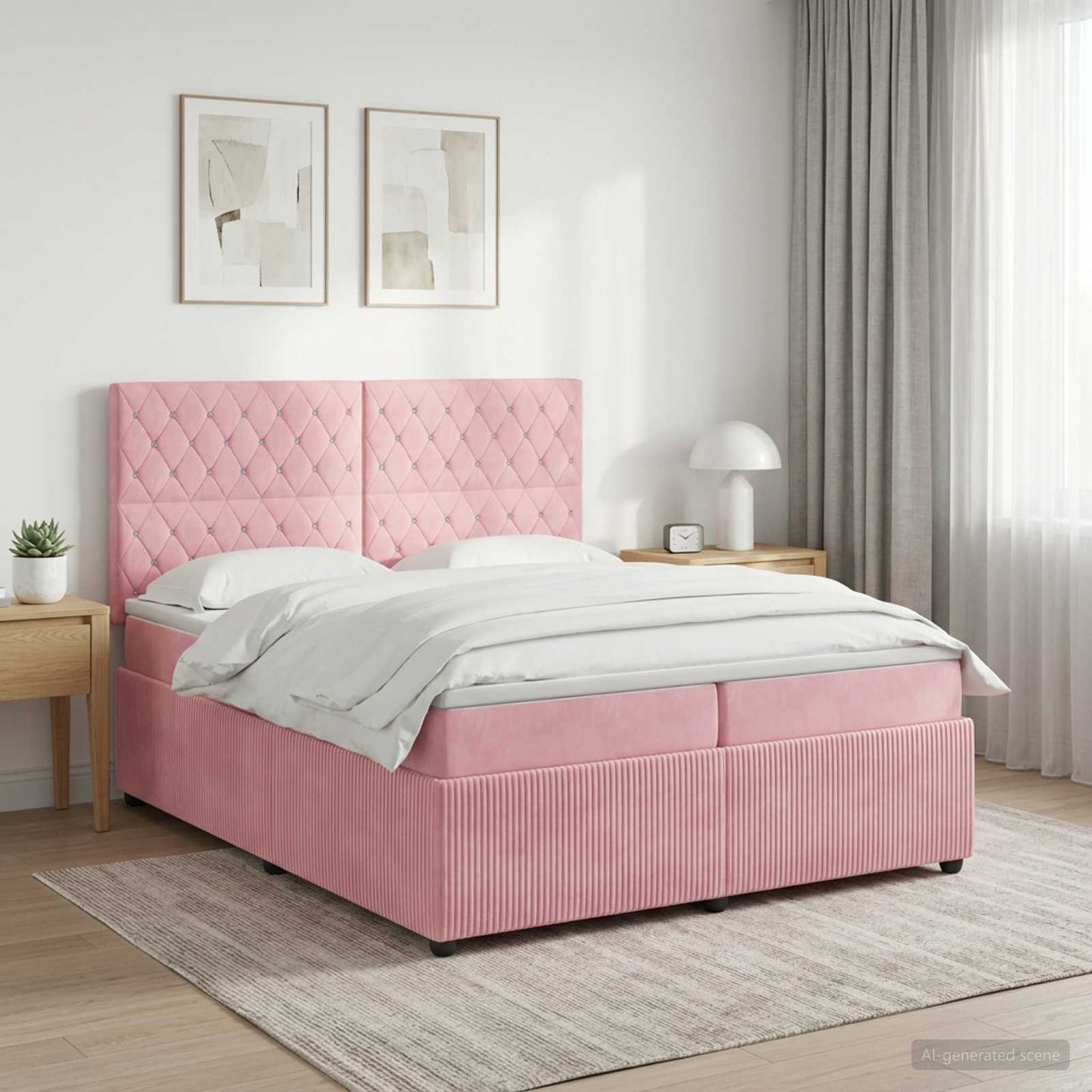 Boxspring ágy matraccal Rózsaszín 200 x 200 cm Bársony