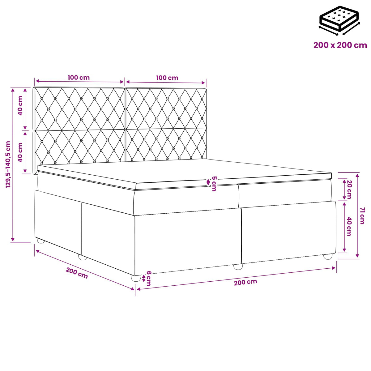 Boxspring ágy matraccal Rózsaszín 200 x 200 cm Bársony