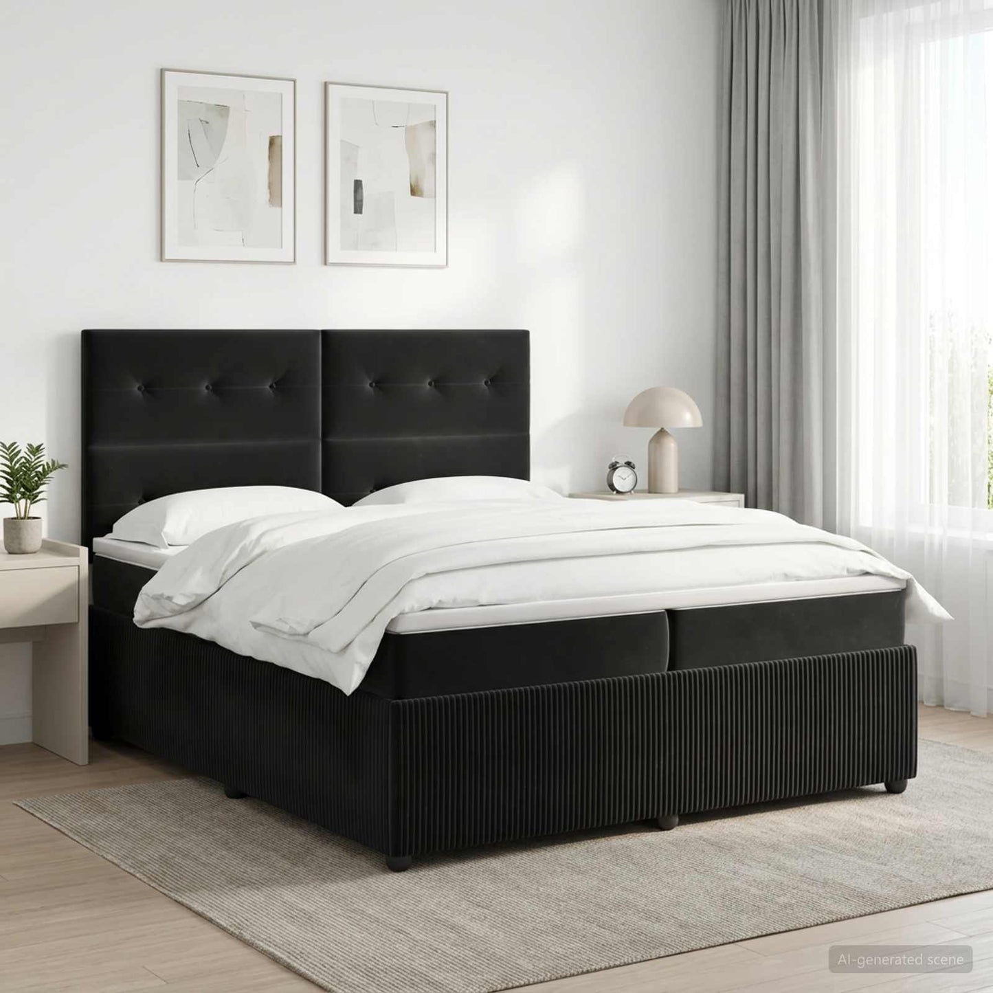 Boxspring ágy matraccal fejtámlával Fekete 200 x 200 cm Bársony
