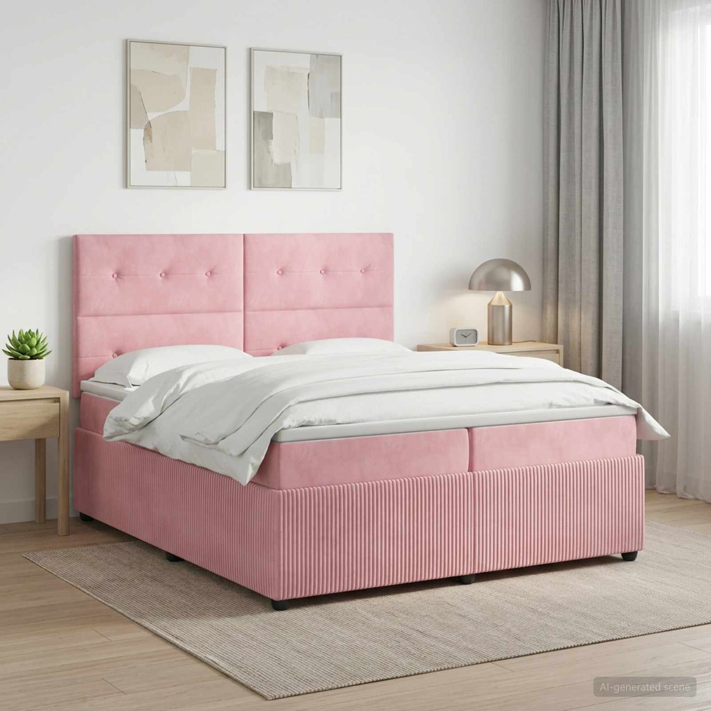 Boxspring ágy matraccal Rózsaszín 200 x 200 cm Bársony