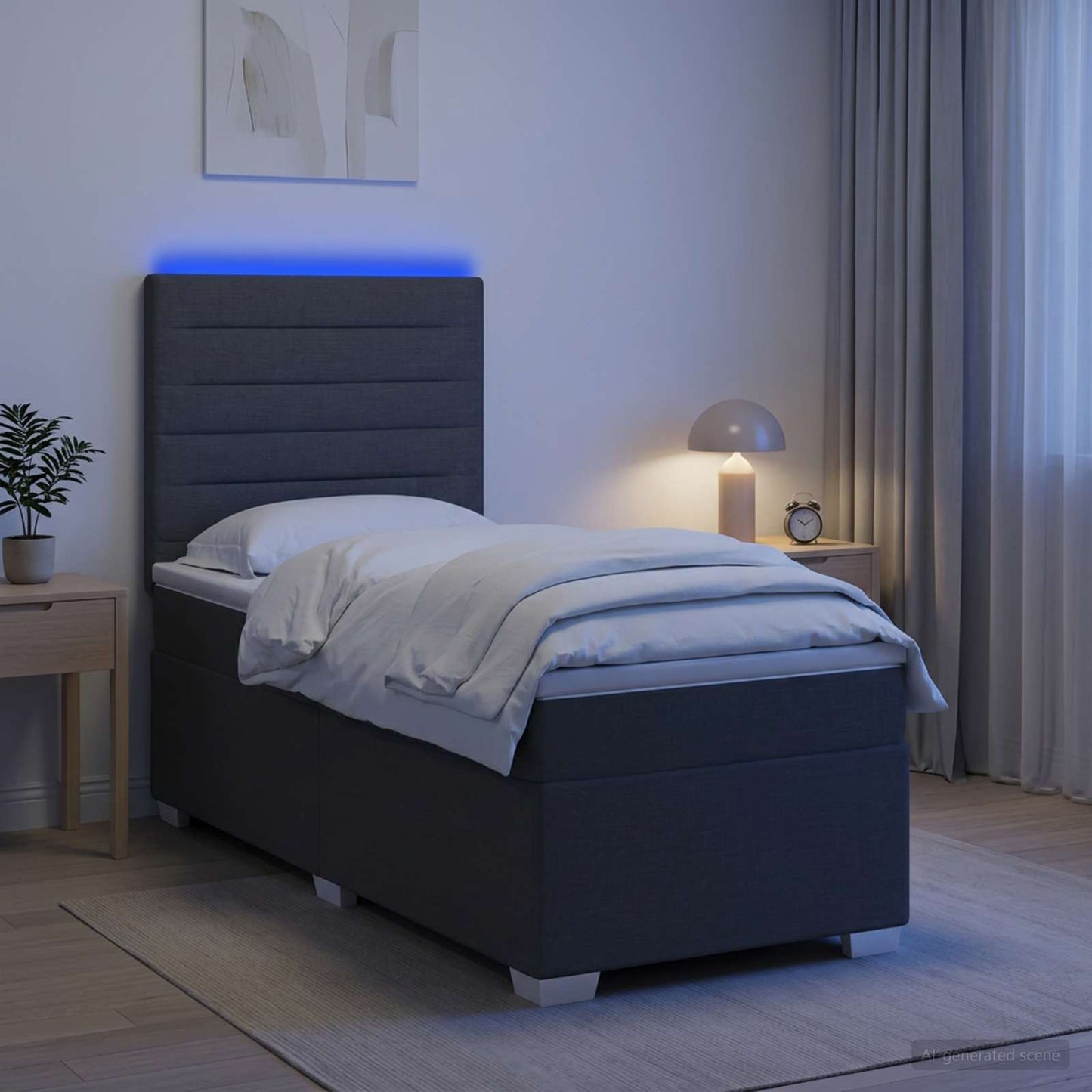 Boxspring ágy matraccal és LED-del Sötétszürke 90 x 190 cm
