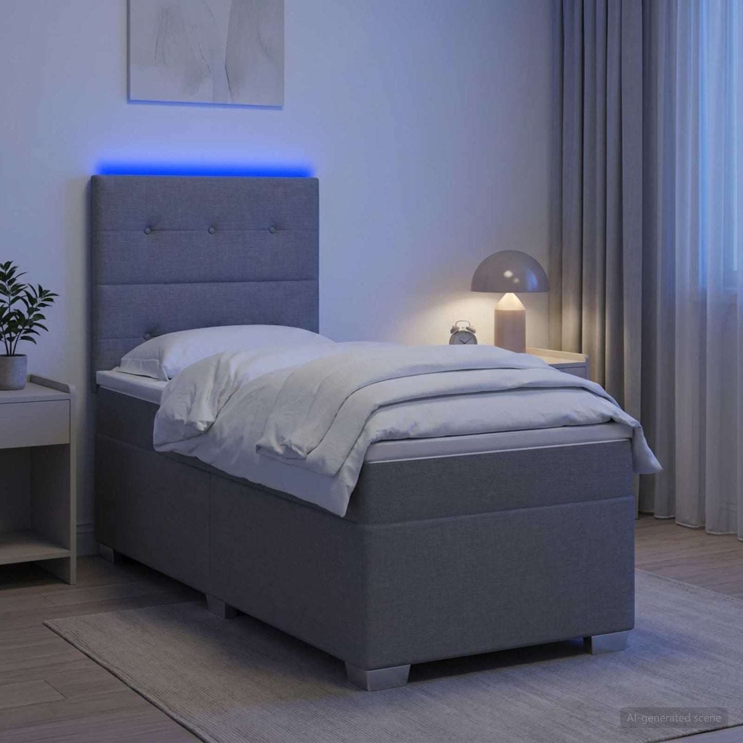 Boxspring ágy matraccal és LED-del Világosszürke 90 x 190 cm