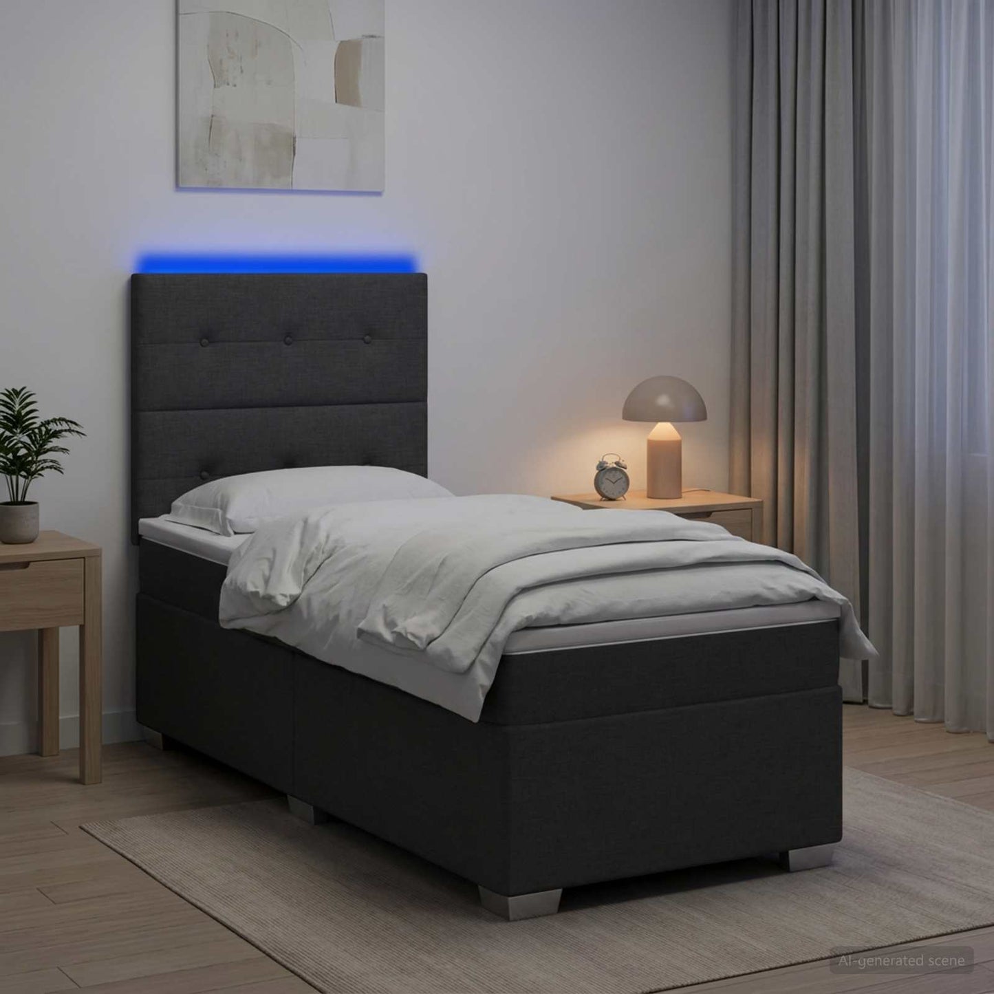 Boxspring ágy matraccal Sötétszürke 100 x 200 cm Szövet