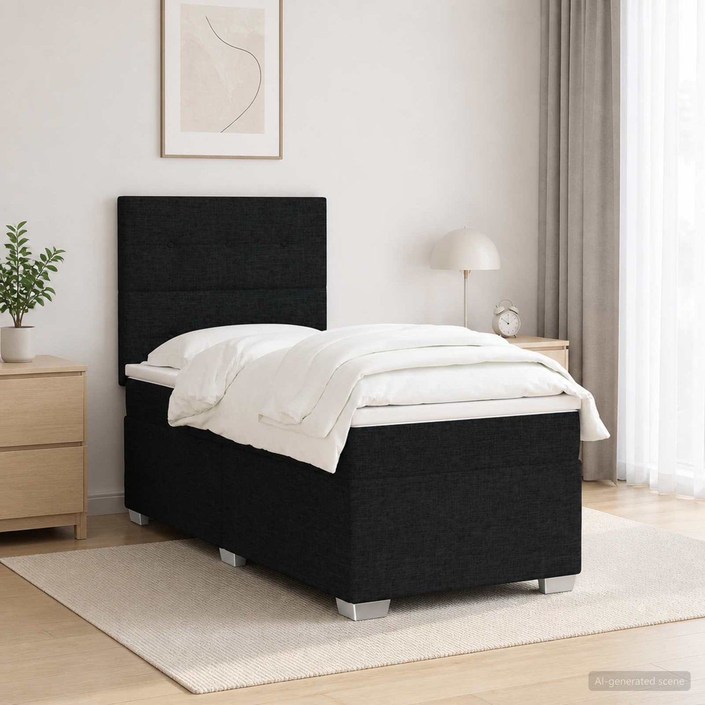 Boxspring ágy matraccal fejtámlával Fekete 80 x 200 cm Szövet