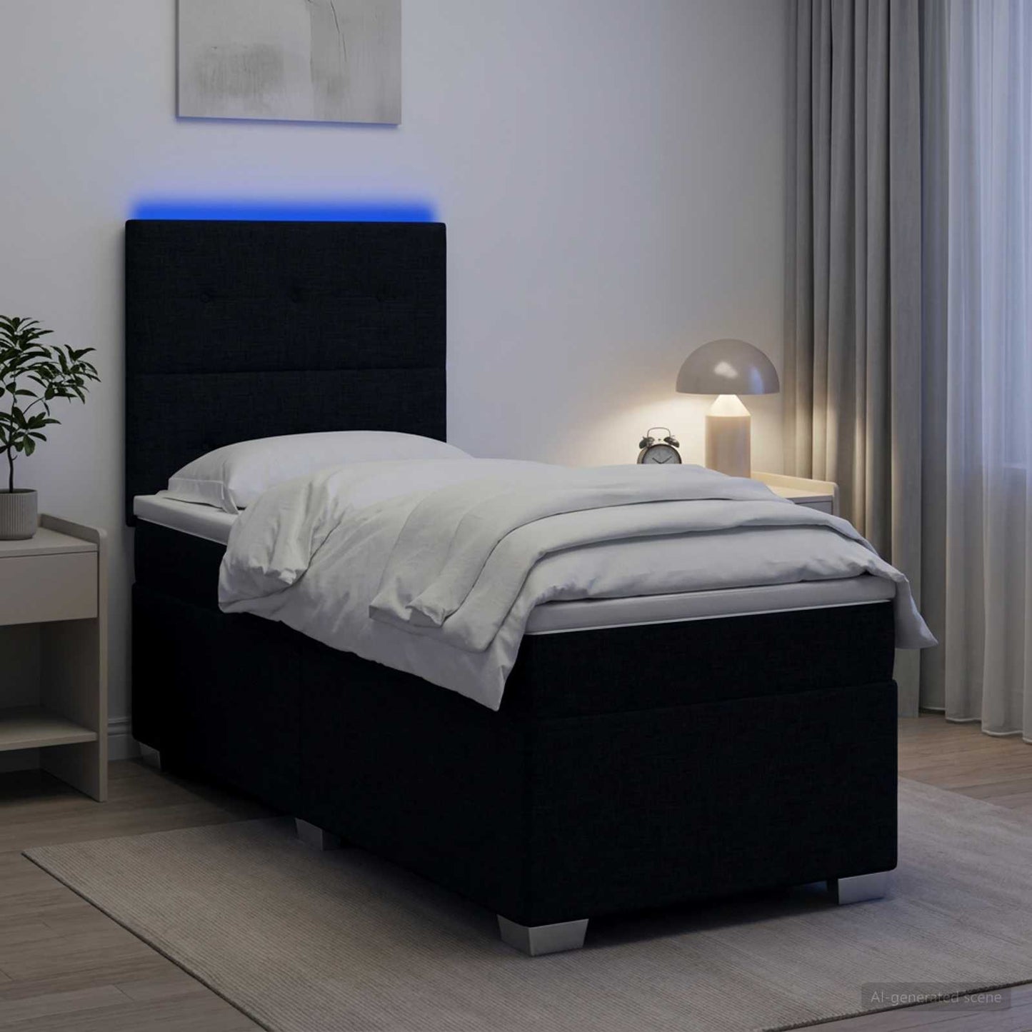 Boxspring ágy matraccal fejtámlával Fekete 80 x 200 cm Szövet