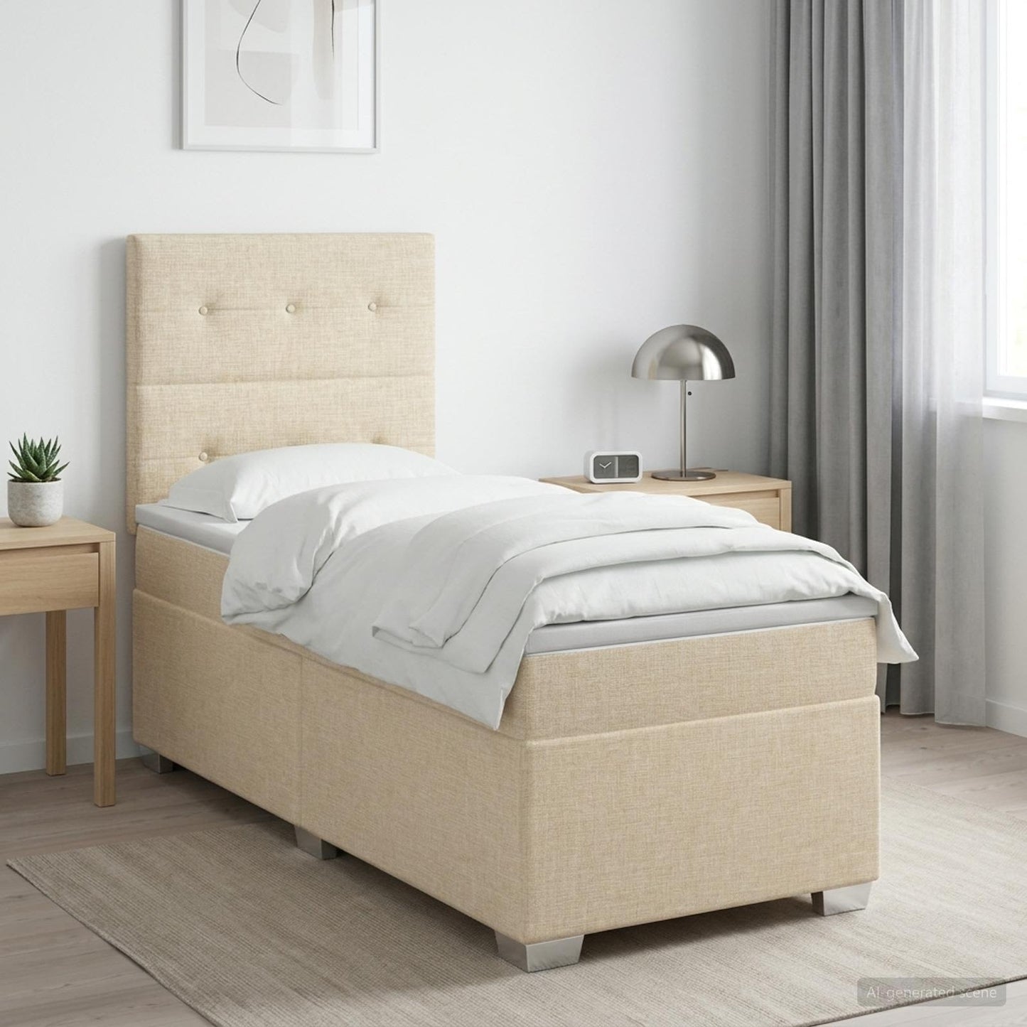 Boxspring ágy matraccal Krémszínű 100 x 200 cm Szövet
