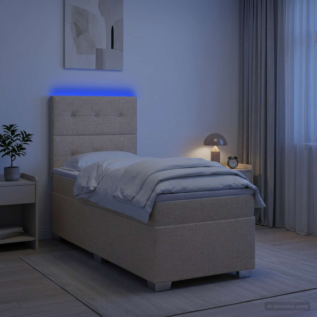 Boxspring ágy matraccal Krémszínű 100 x 200 cm Szövet