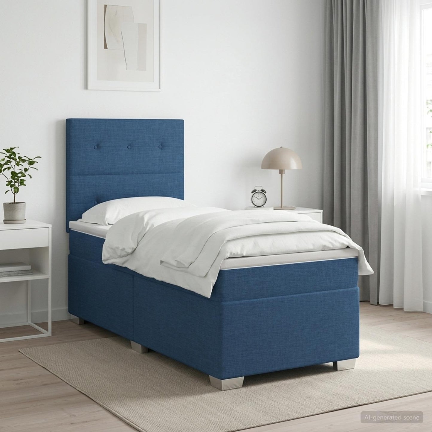 Boxspring ágy matraccal LED szalagokkal Kék 90 x 200 cm Szövet
