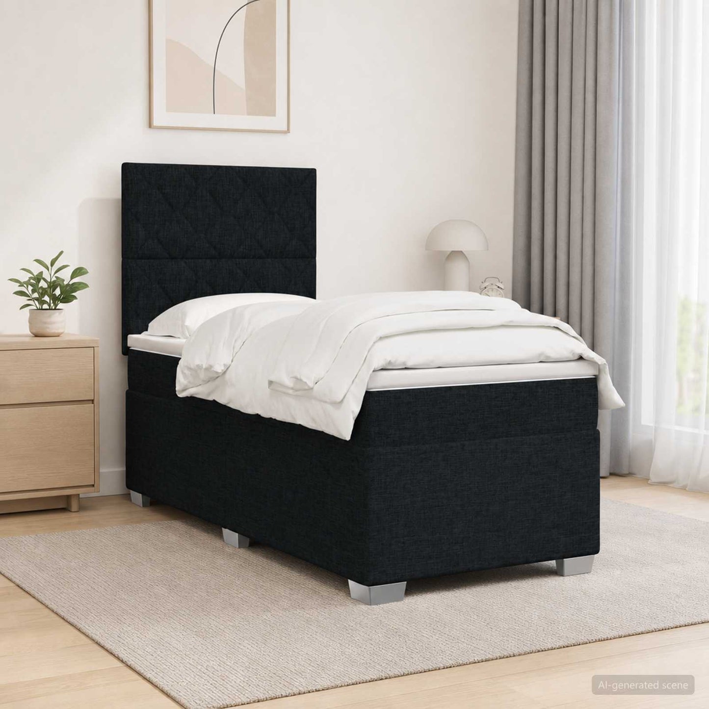 Boxspring ágy matraccal fejtámlával Fekete 90 x 200 cm Szövet