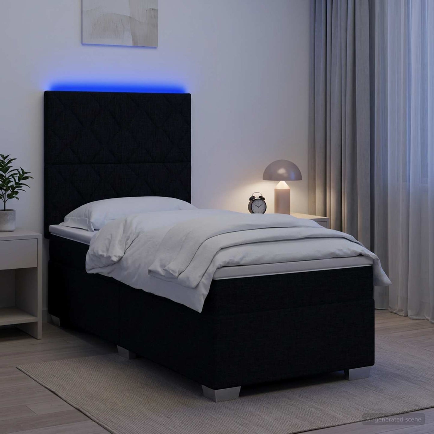 Boxspring ágy matraccal fejtámlával Fekete 90 x 190 cm Szövet