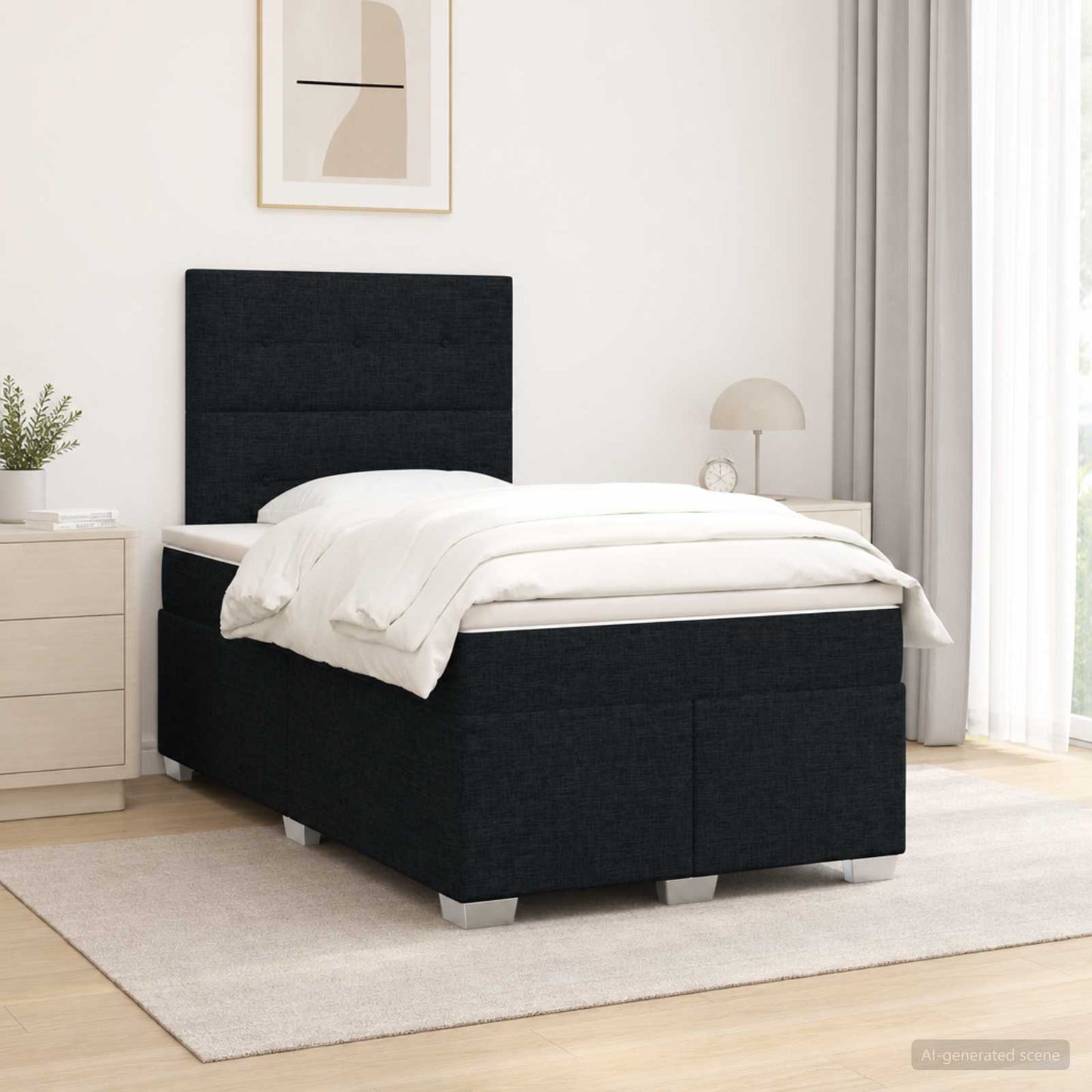 Boxspring ágy matraccal fejtámlával Fekete 120 x 200 cm Szövet