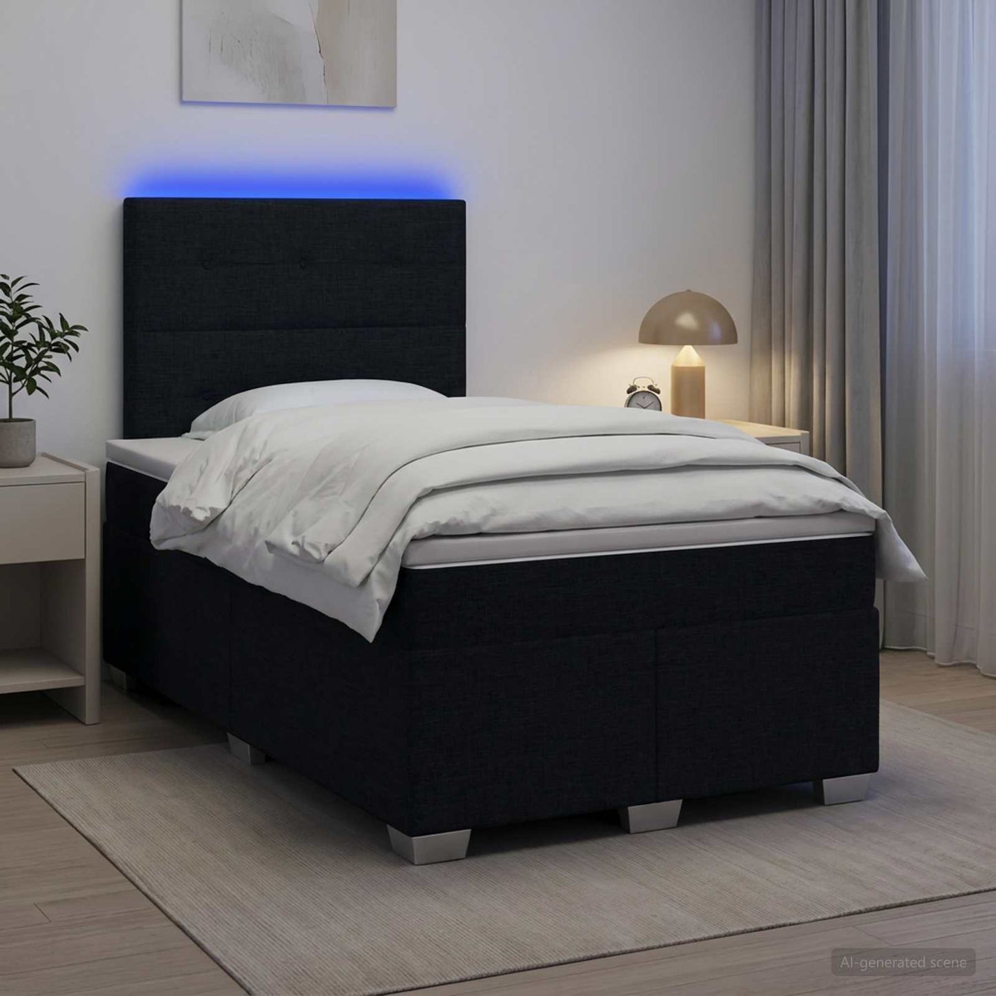 Boxspring ágy matraccal fejtámlával Fekete 120 x 200 cm Szövet