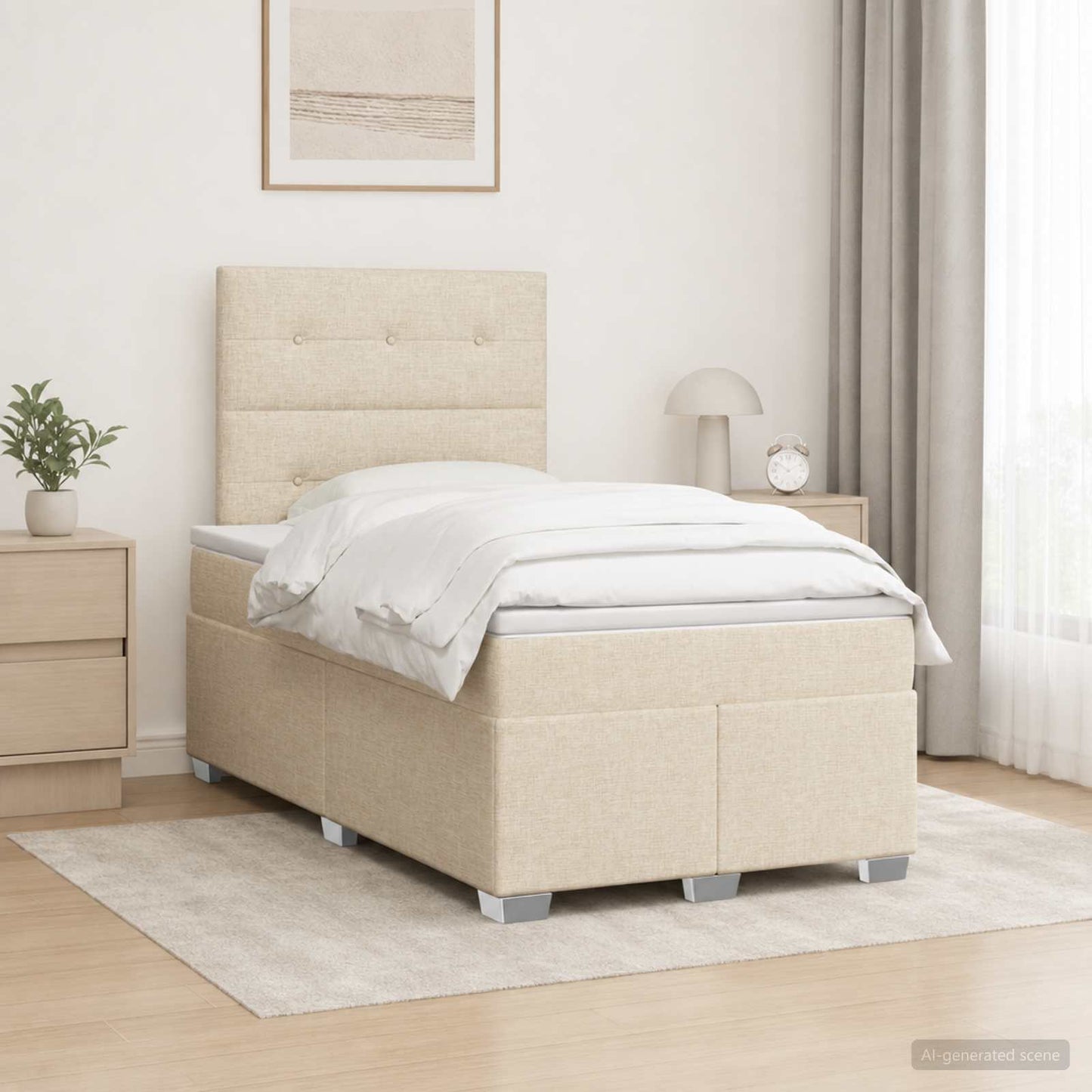 Boxspring ágy matraccal Krémszínű 120 x 200 cm Szövet