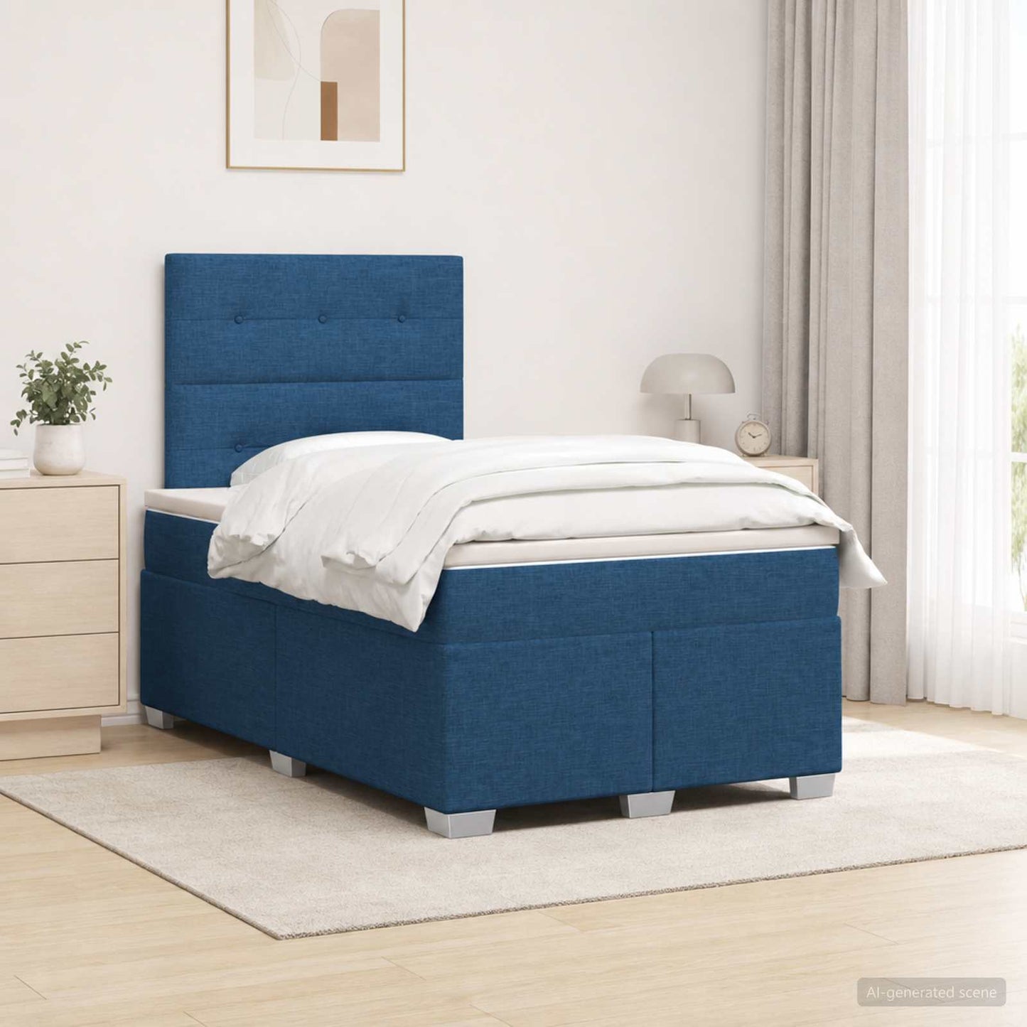 Boxspring ágy matraccal LED szalagokkal Kék 120 x 200 cm Szövet