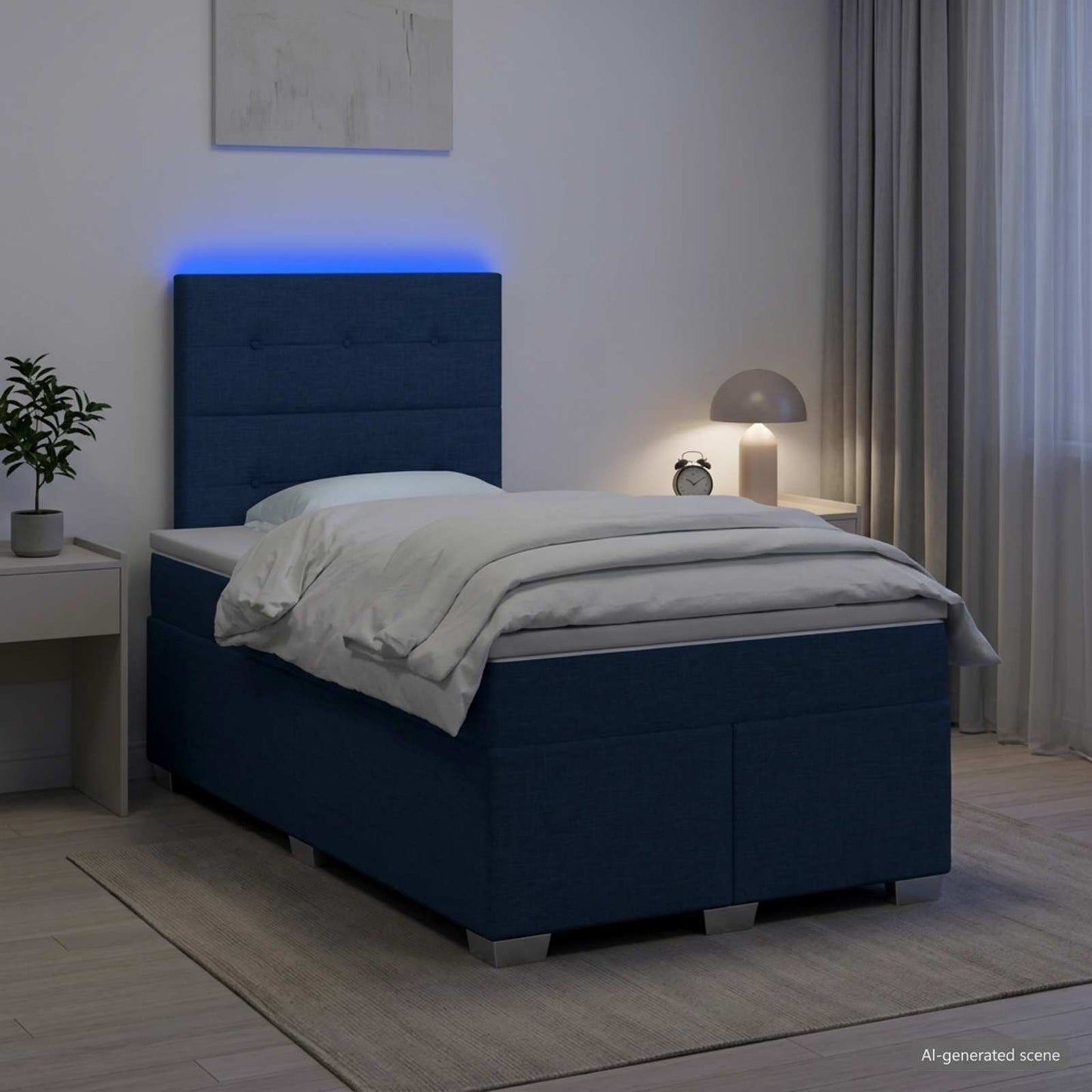 Boxspring ágy matraccal LED szalagokkal Kék 120 x 200 cm Szövet