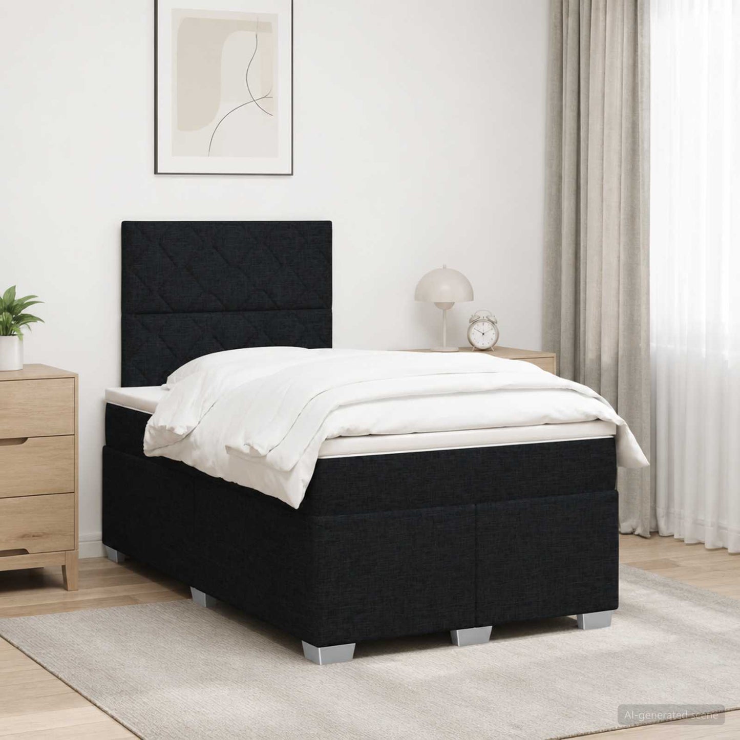 Boxspring ágy matraccal fejtámlával Fekete 120 x 200 cm Szövet