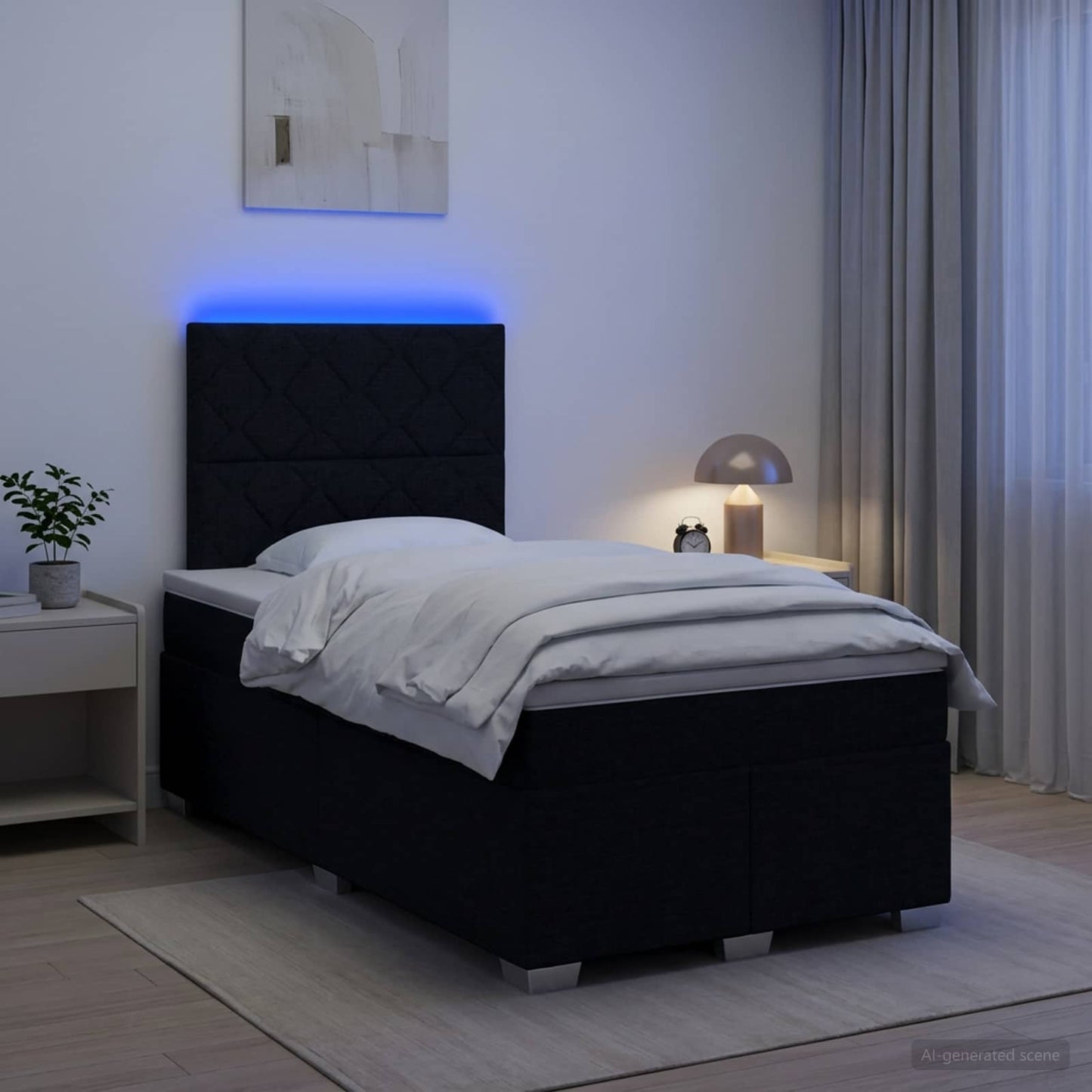 Boxspring ágy matraccal fejtámlával Fekete 120 x 190 cm Szövet
