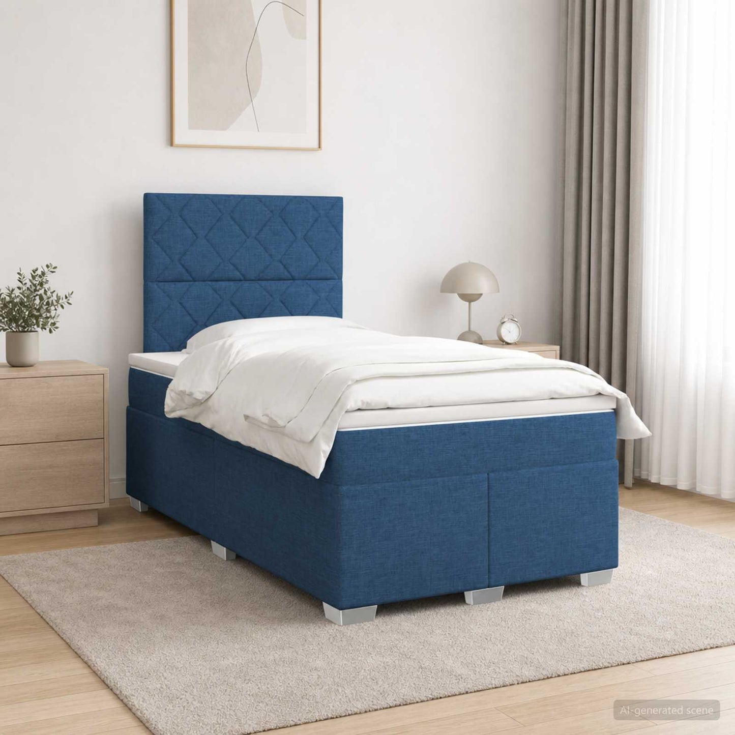 Boxspring ágy matraccal LED szalagokkal Kék 120 x 200 cm Szövet
