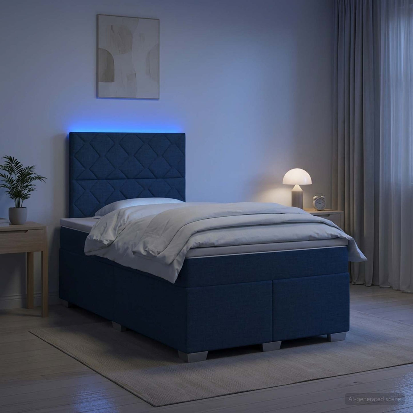 Boxspring ágy matraccal LED szalagokkal Kék 120 x 200 cm Szövet