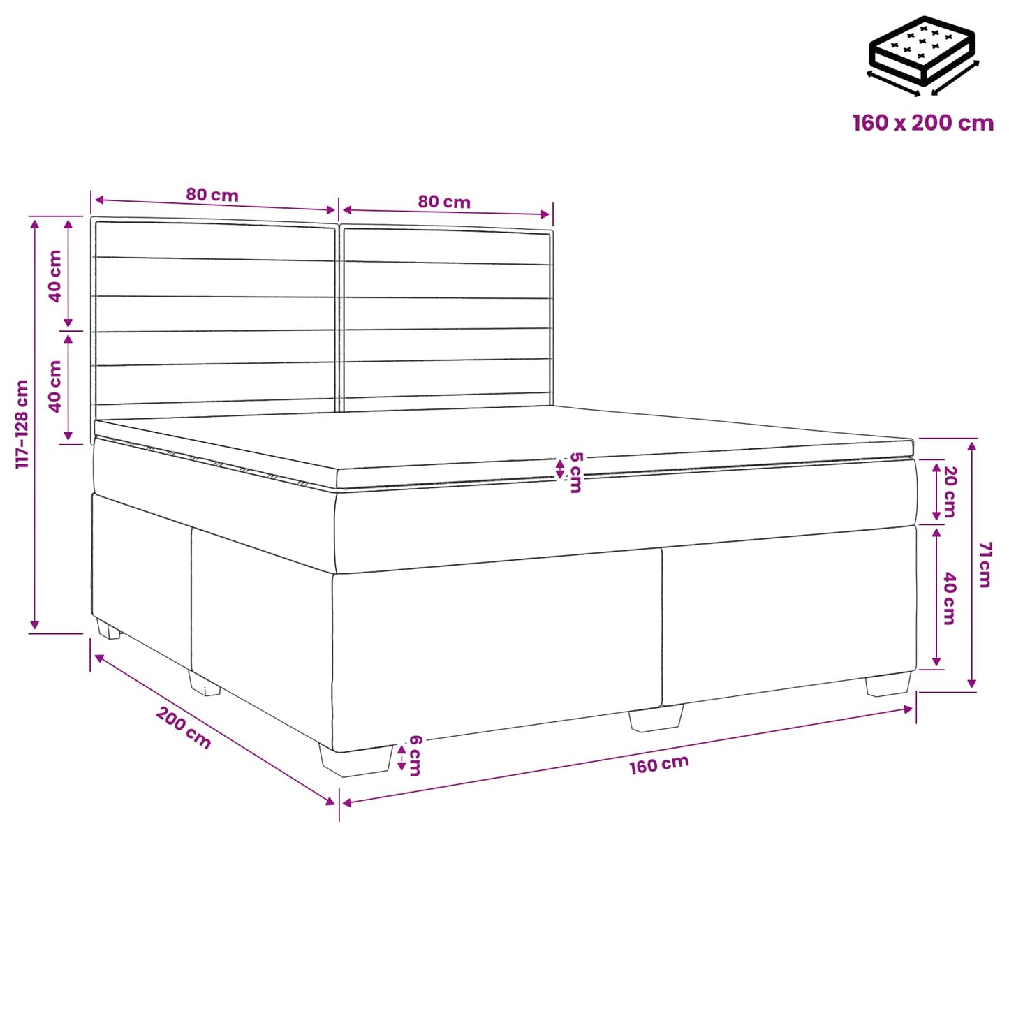 Boxspring ágy matraccal fejtámlával Fekete 160 x 200 cm Szövet