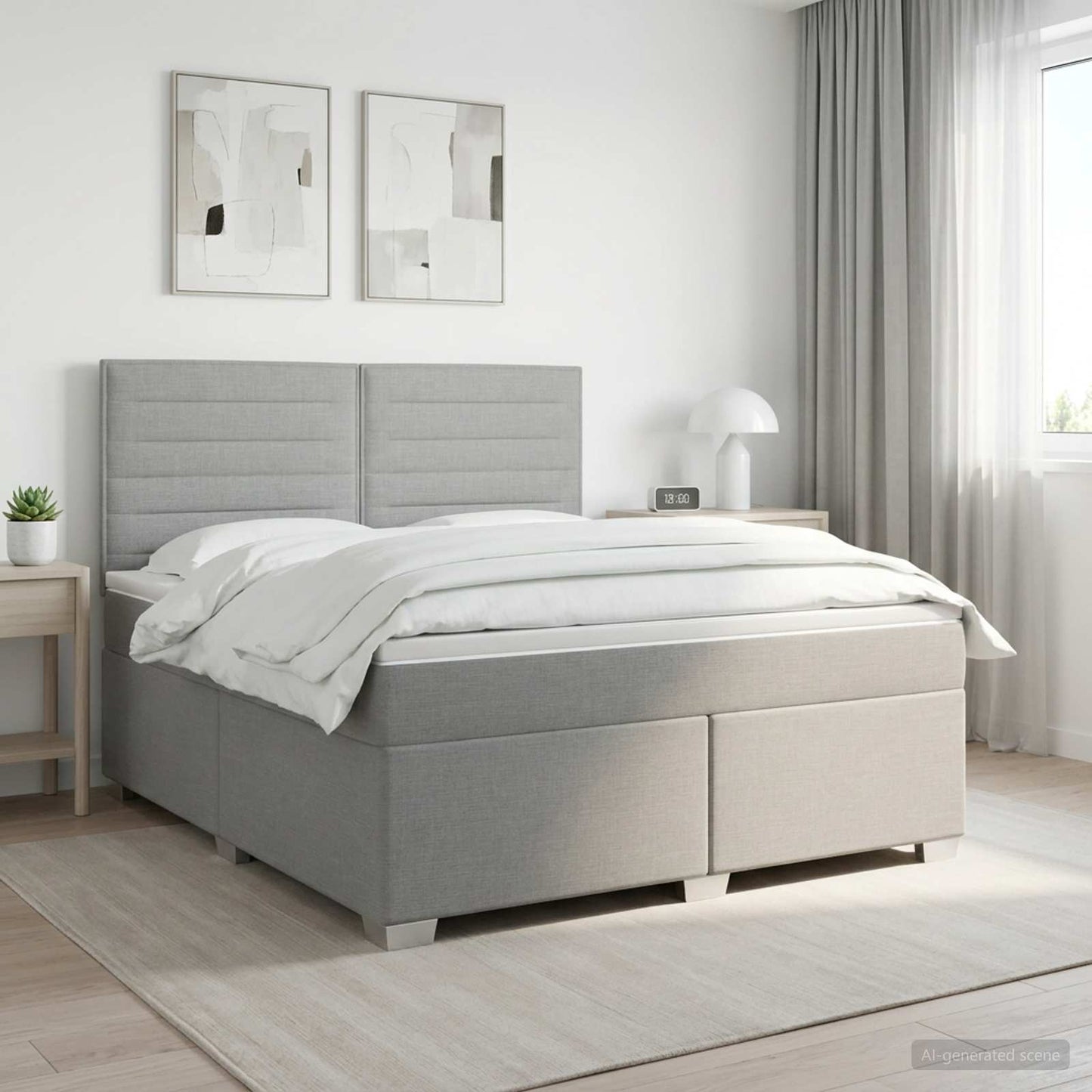 Boxspring ágy matraccal Világosszürke 140 x 190 cm Szövet