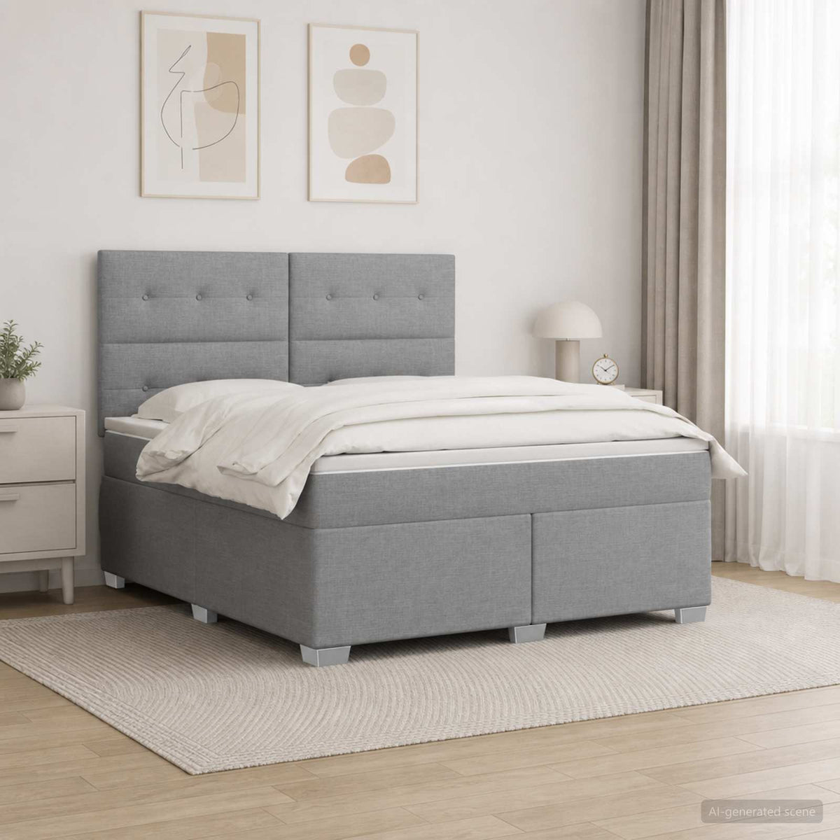 Boxspring ágy matraccal Világosszürke 140 x 190 cm Szövet
