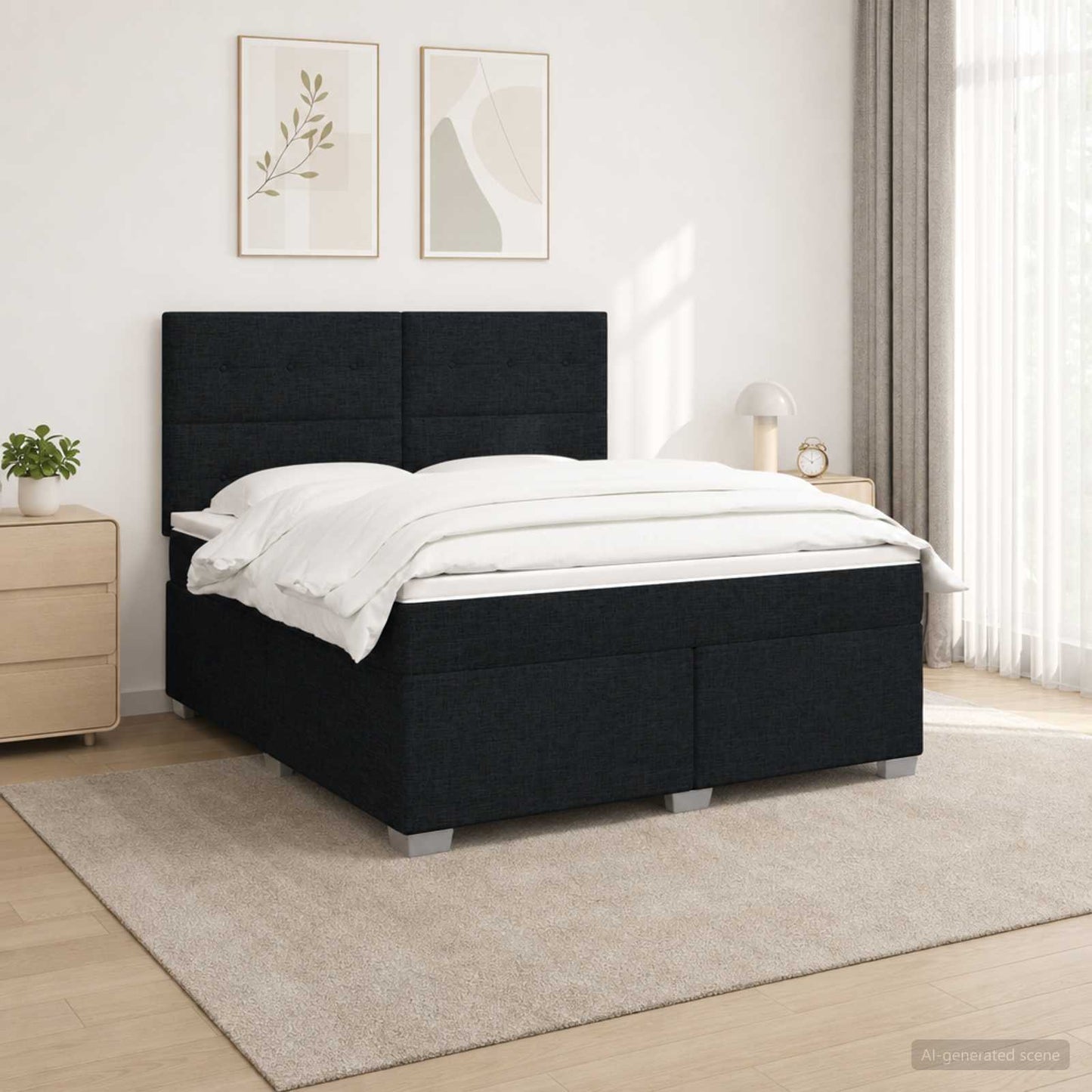 Boxspring ágy matraccal fejtámlával Fekete 140 x 190 cm Szövet