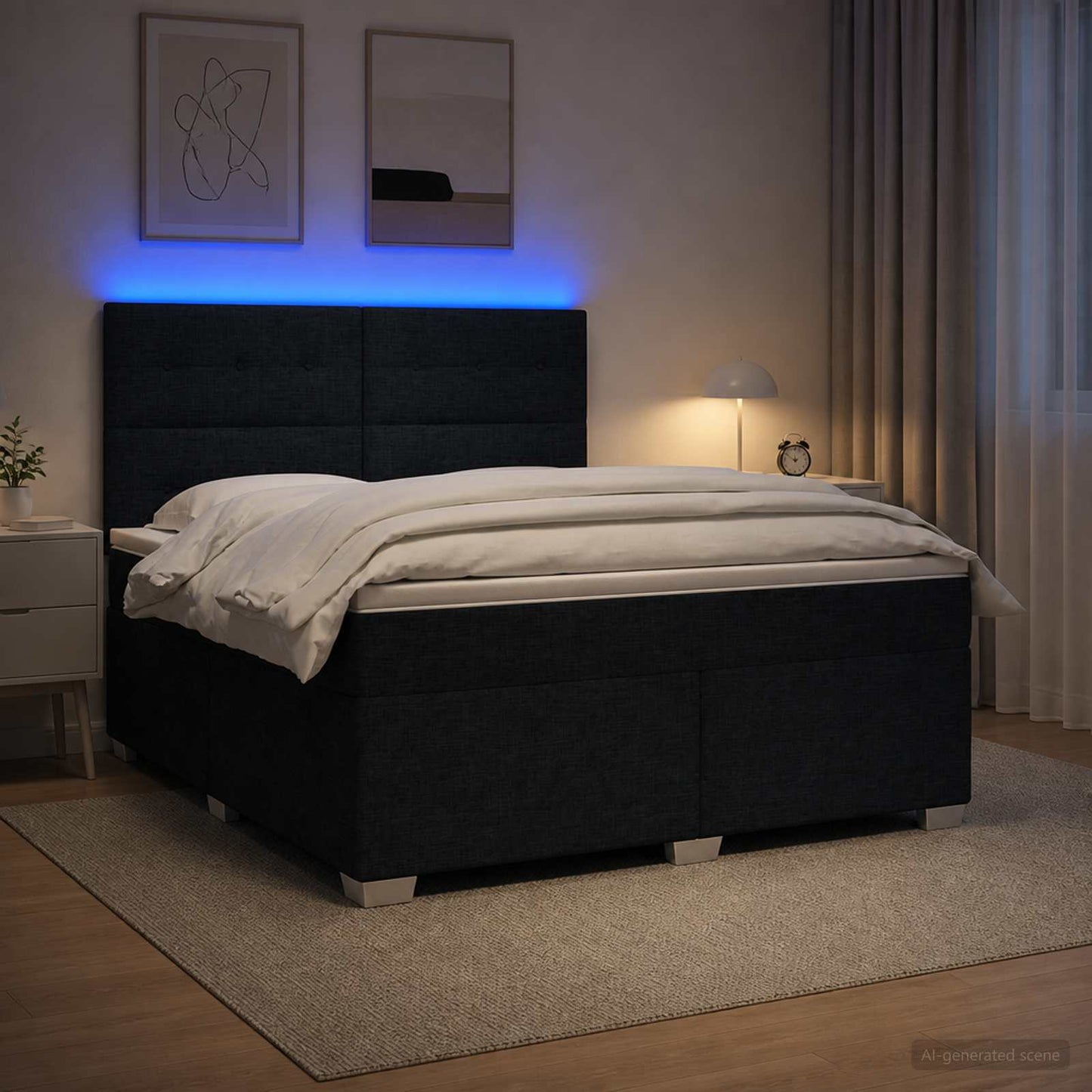 Boxspring ágy matraccal fejtámlával Fekete 140 x 190 cm Szövet