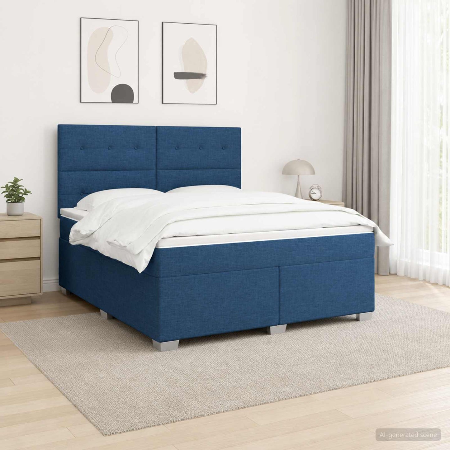Boxspring ágy matraccal LED szalagokkal Kék 180 x 200 cm Szövet