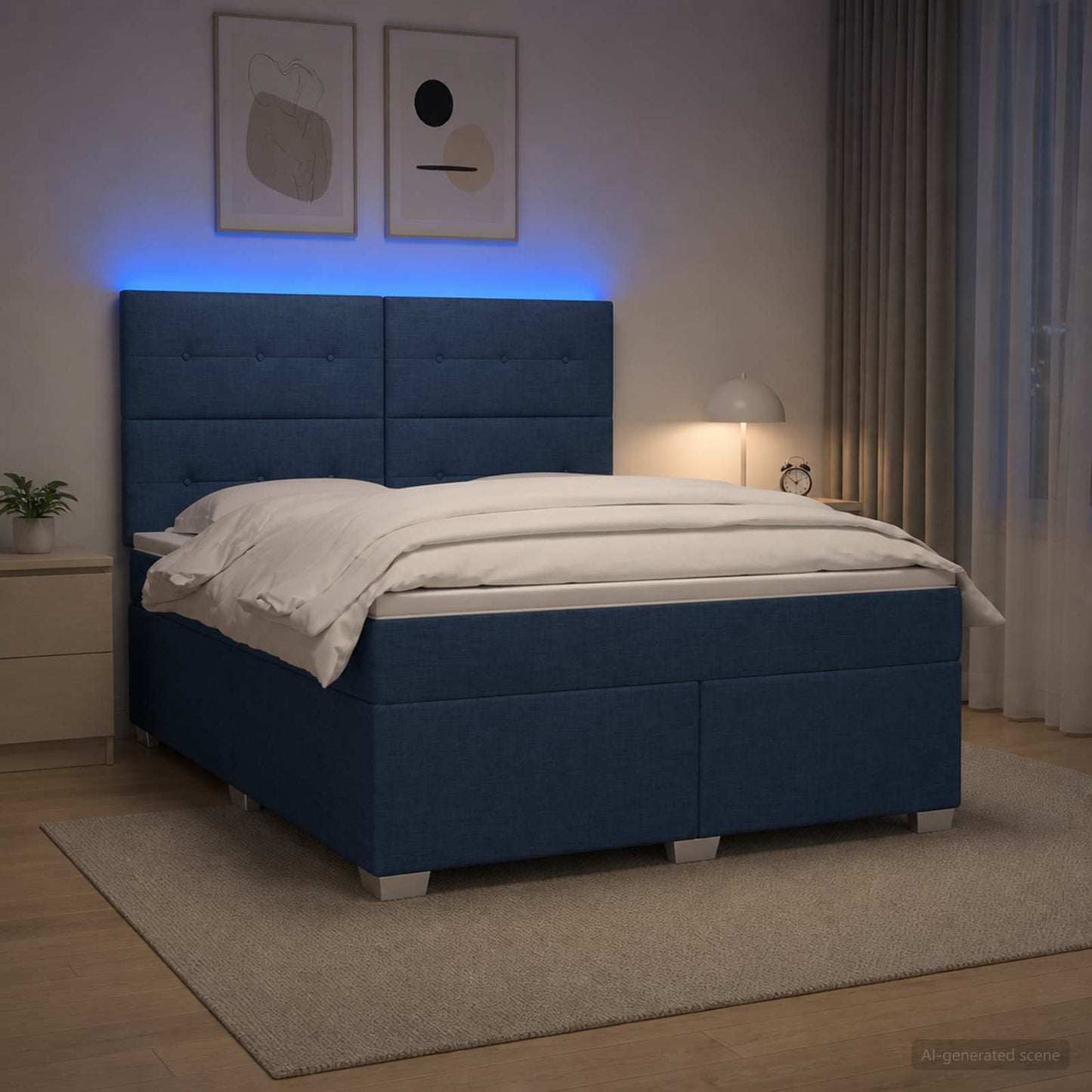 Boxspring ágy matraccal LED szalagokkal Kék 180 x 200 cm Szövet
