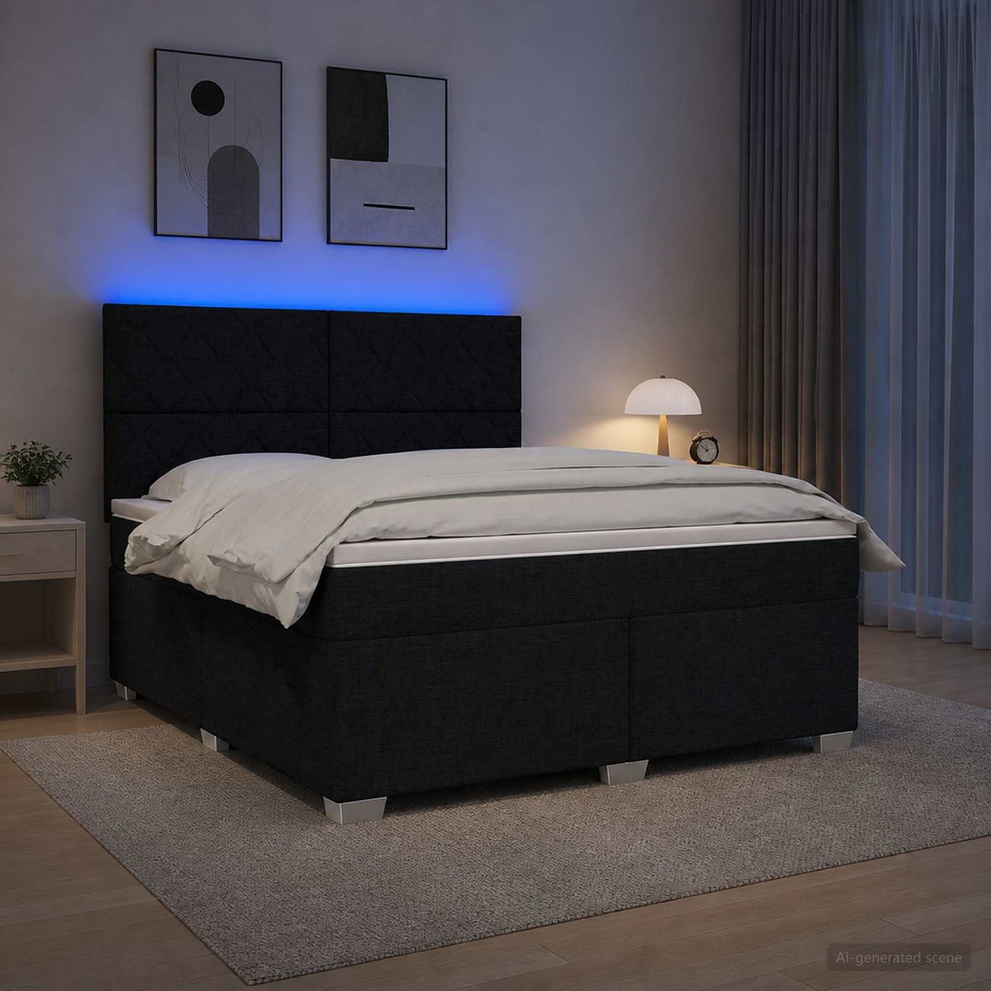 Boxspring ágy matraccal fejtámlával Fekete 180 x 200 cm Szövet
