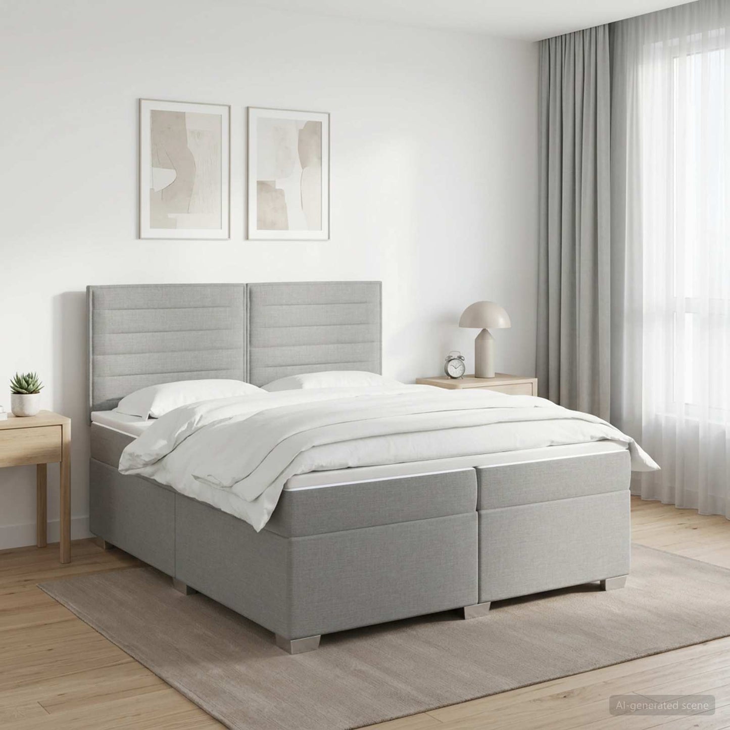 Boxspring ágy matraccal Világosszürke 200 x 200 cm Szövet