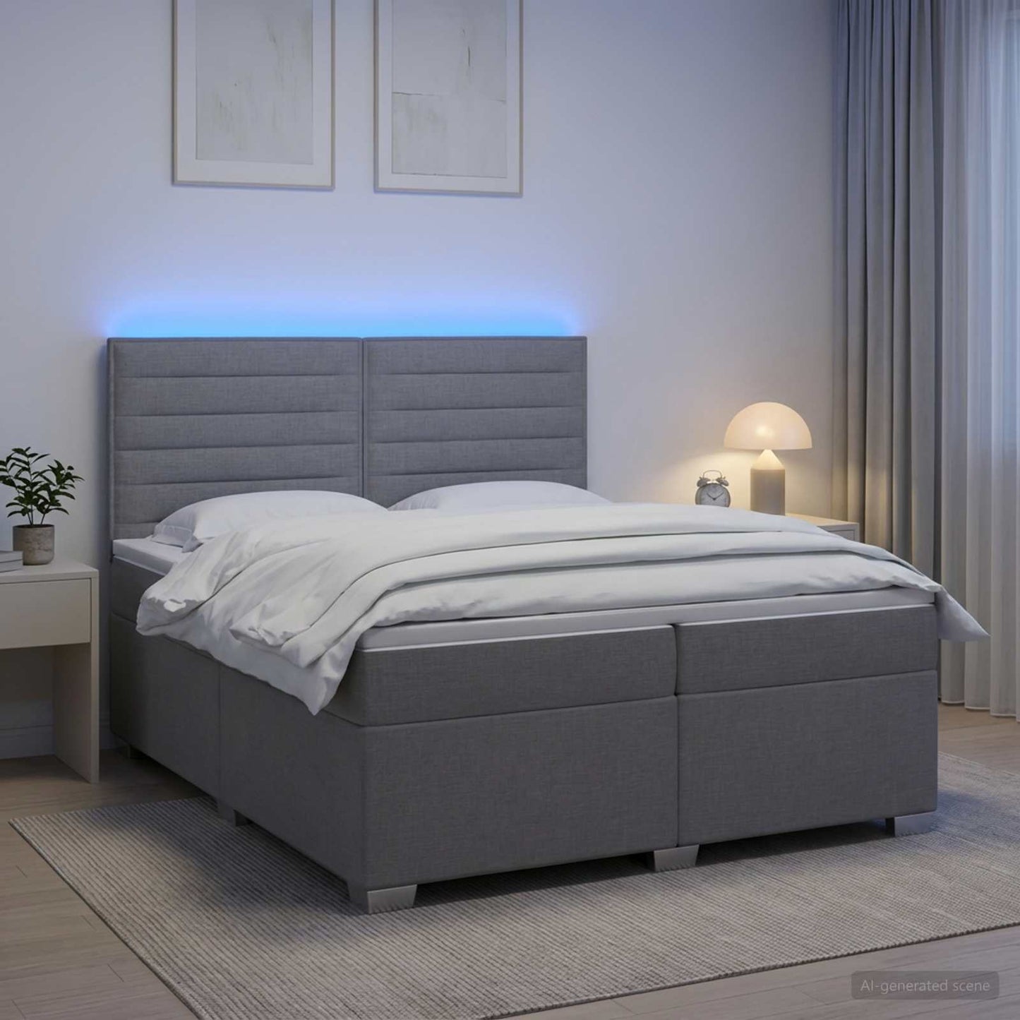 Boxspring ágy matraccal Világosszürke 200 x 200 cm Szövet