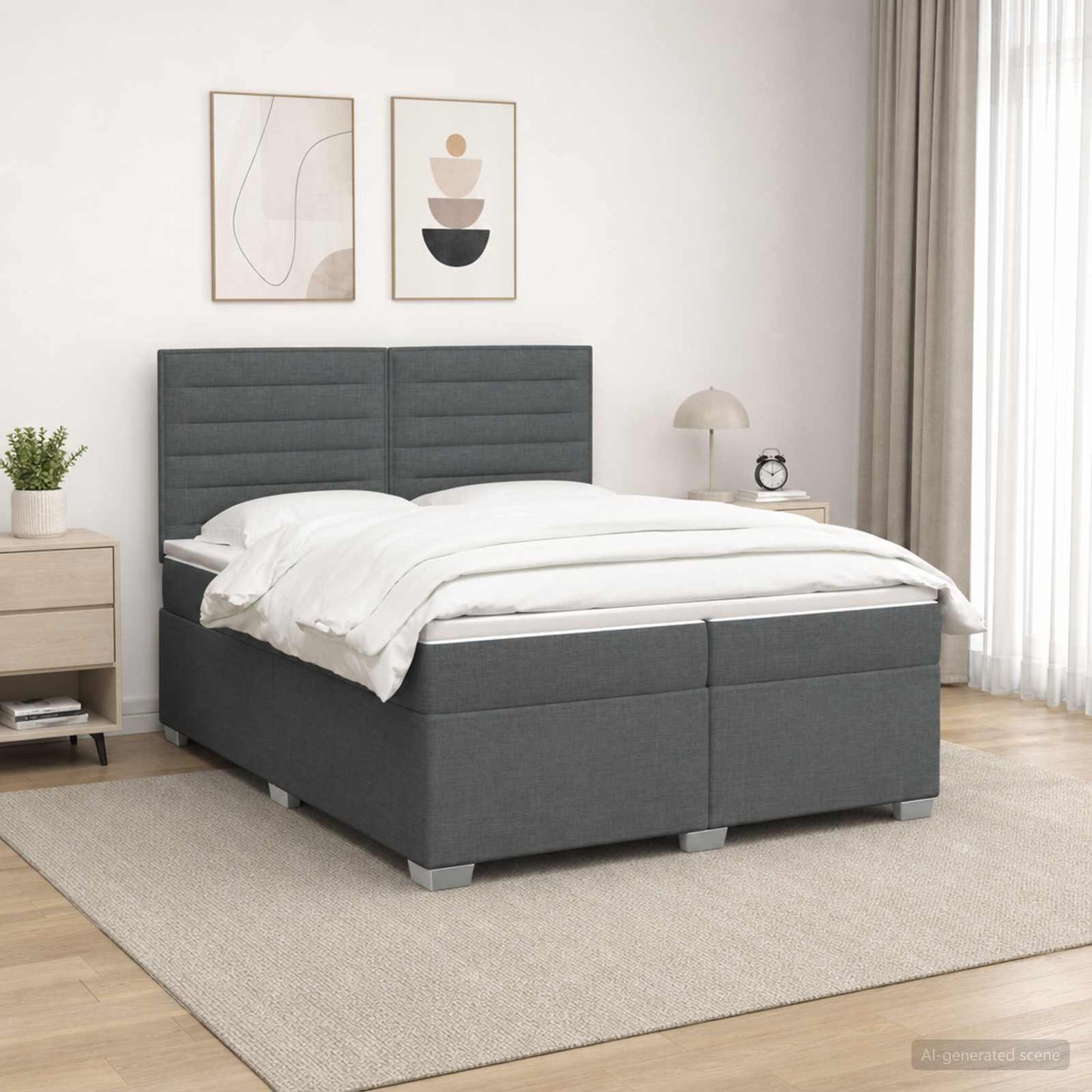 Boxspring ágy matraccal Sötétszürke 200 x 200 cm Szövet