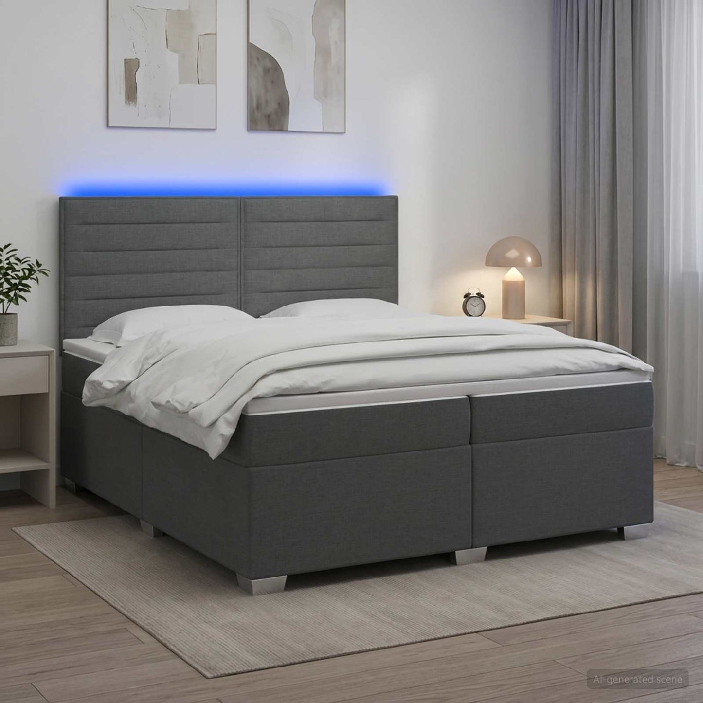Boxspring ágy matraccal Sötétszürke 200 x 200 cm Szövet