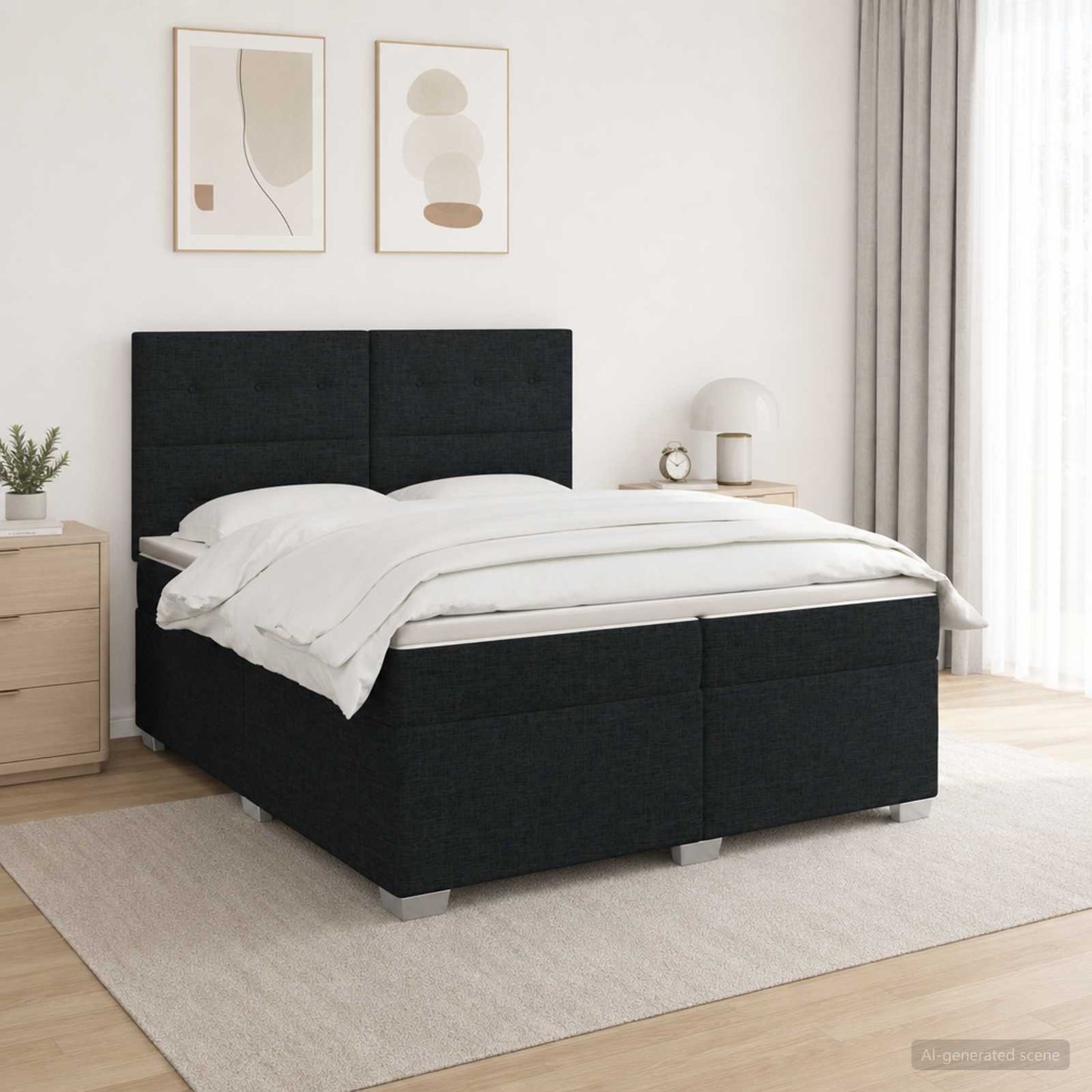 Boxspring ágy matraccal fejtámlával Fekete 200 x 200 cm Szövet